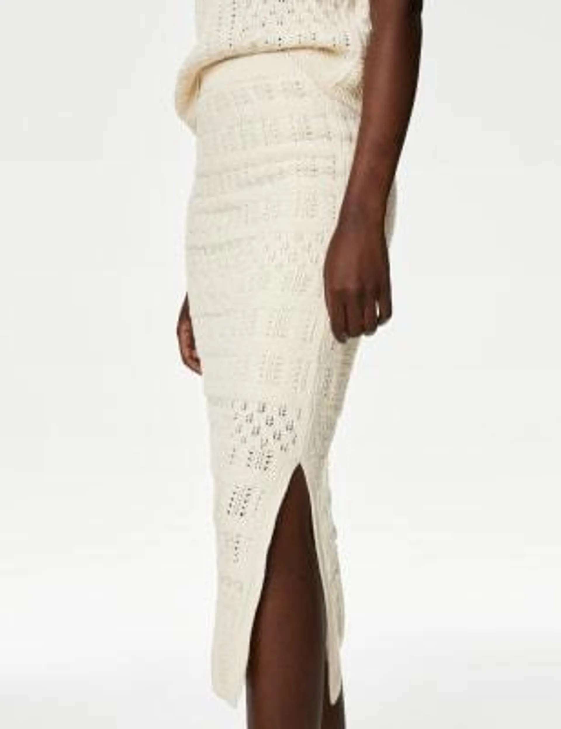 Texturovaná pletená midi sukně s vysokým podílem bavlny