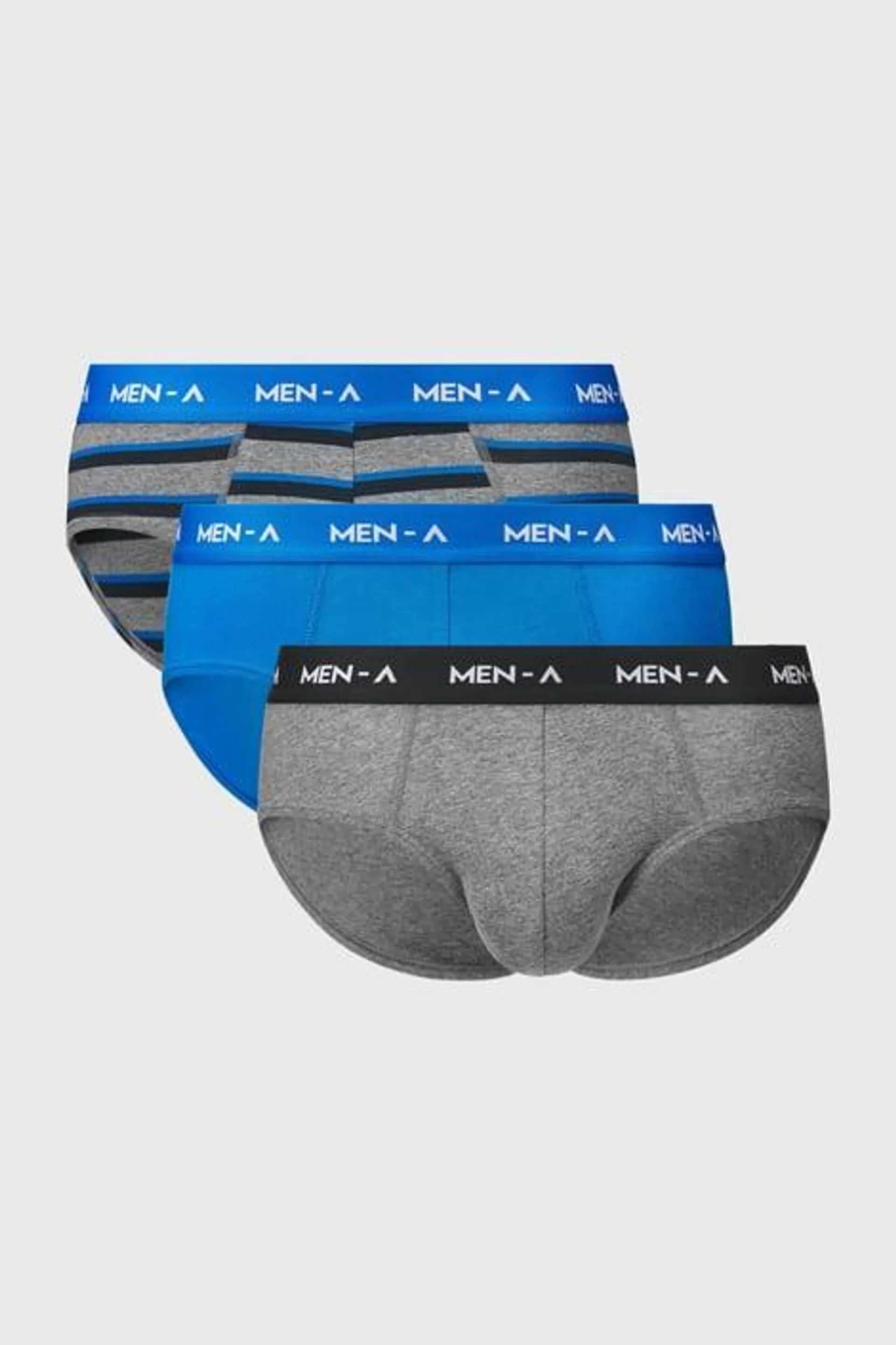 3 PACK slipů MEN-A - šedomodrá