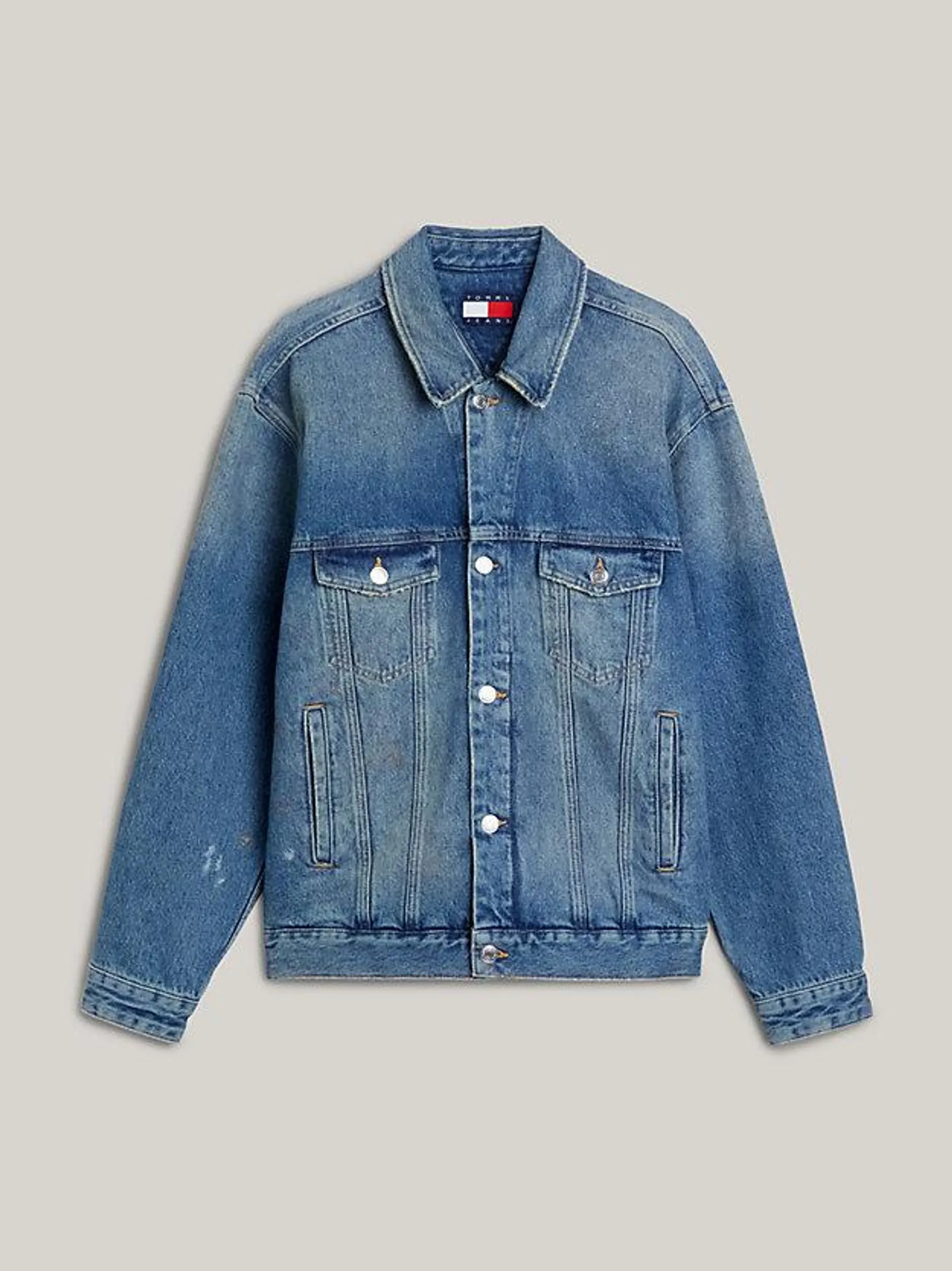 Dual Gender Distressed Denim Trucker Jacket