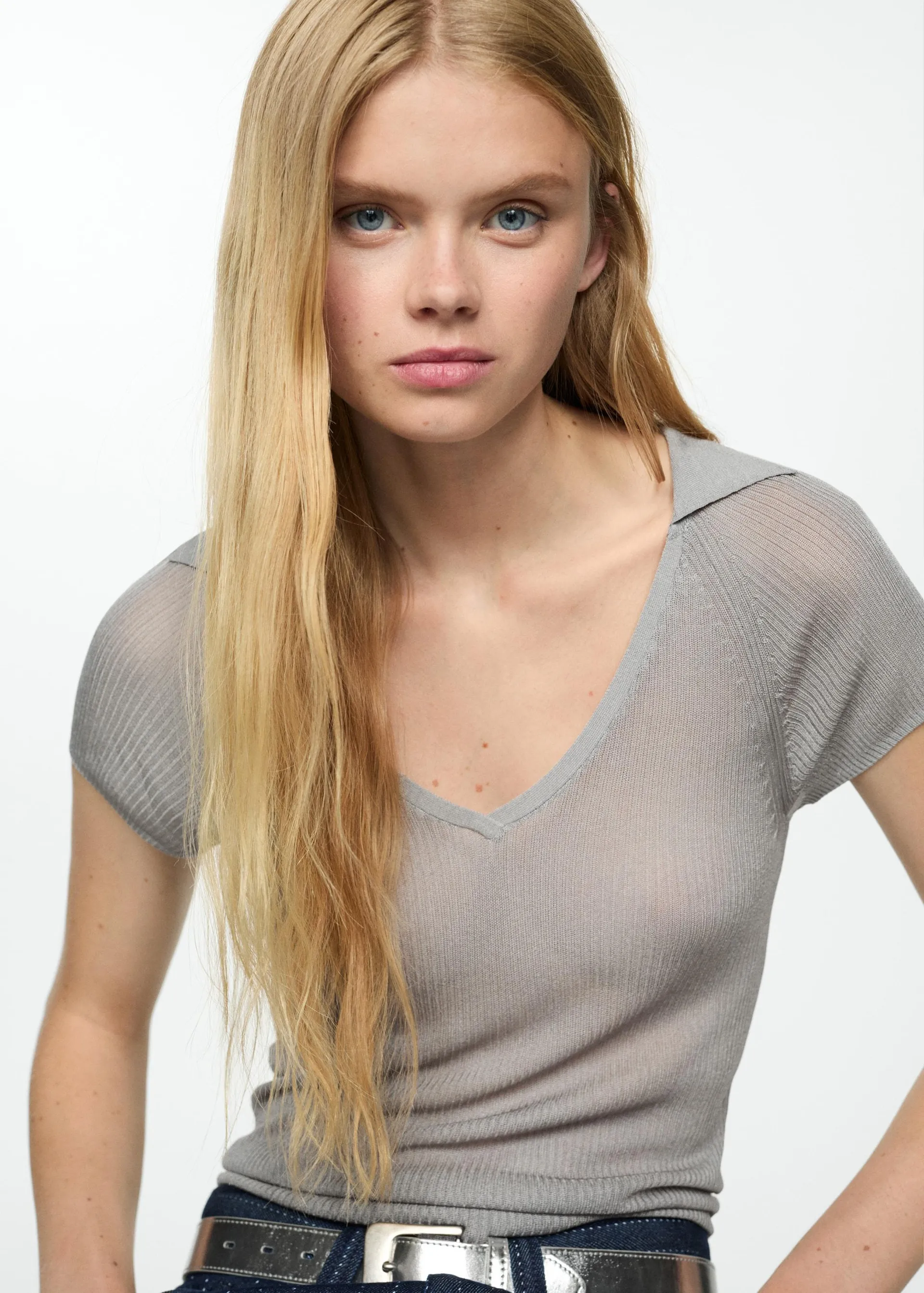 Semi-transparent polo neck t-shirt