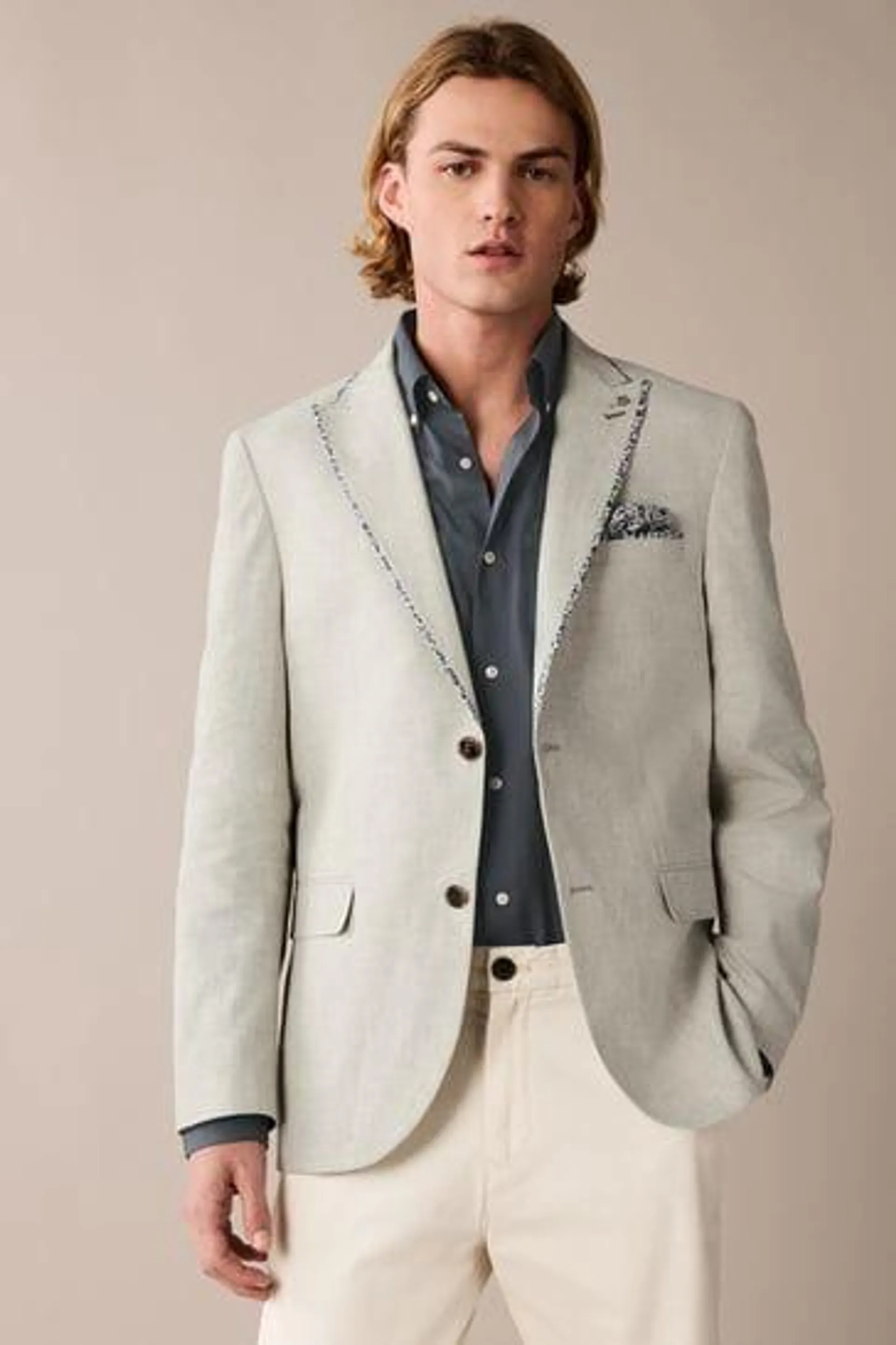 Trimmed Linen Blazer