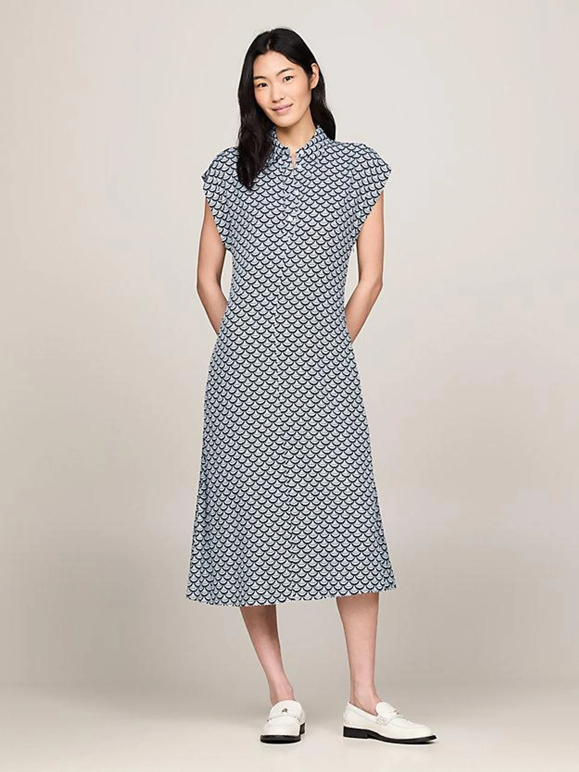 Scallop Print Relaxed Midi Dress