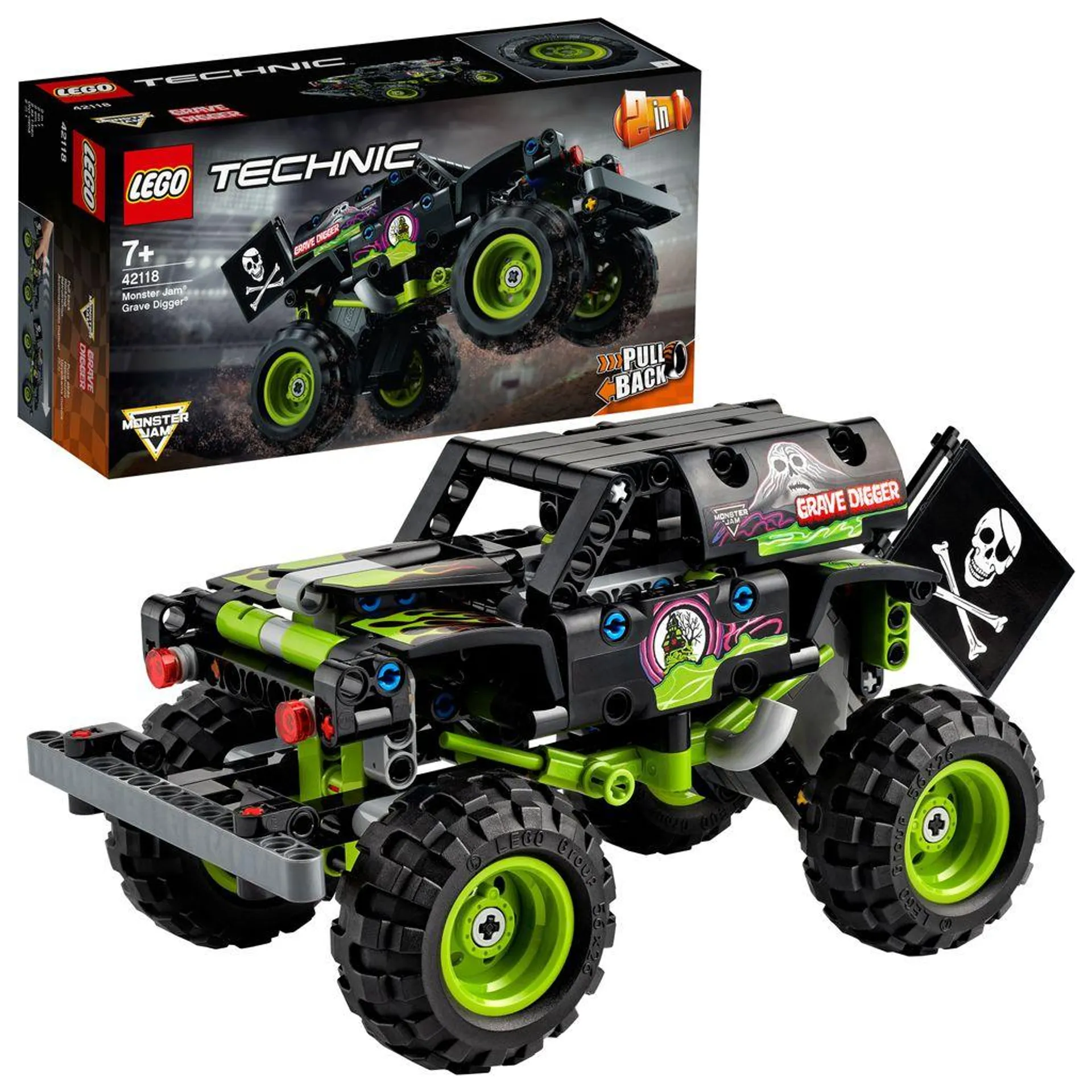 LEGO Technic 42118 Monster Jam Grave Digger; stavebnice pro kluky a holky, s podvozkem monster trucku (212 dílků)