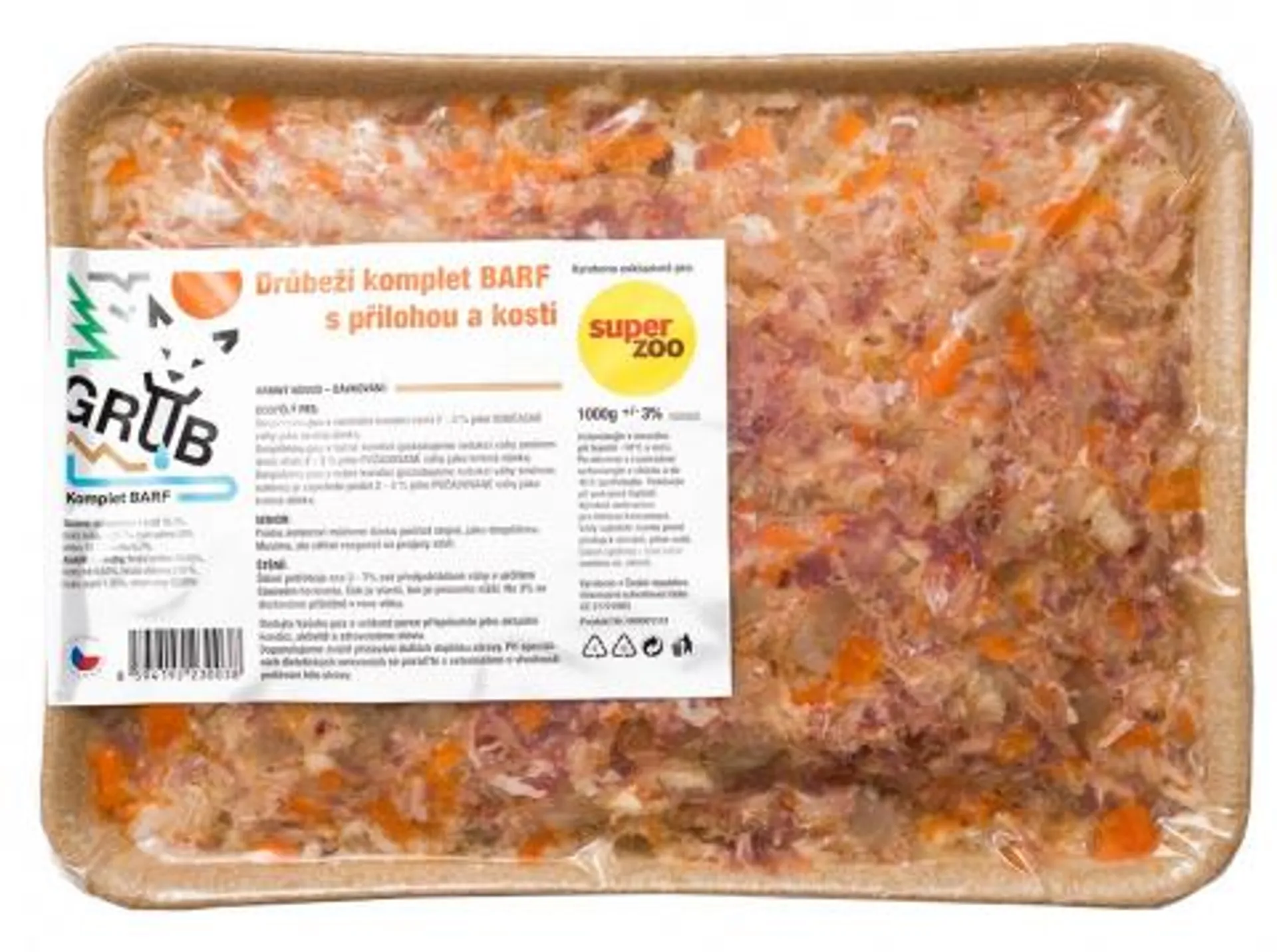 Drůbeží komplet BARF s přílohou a kostí 1kg