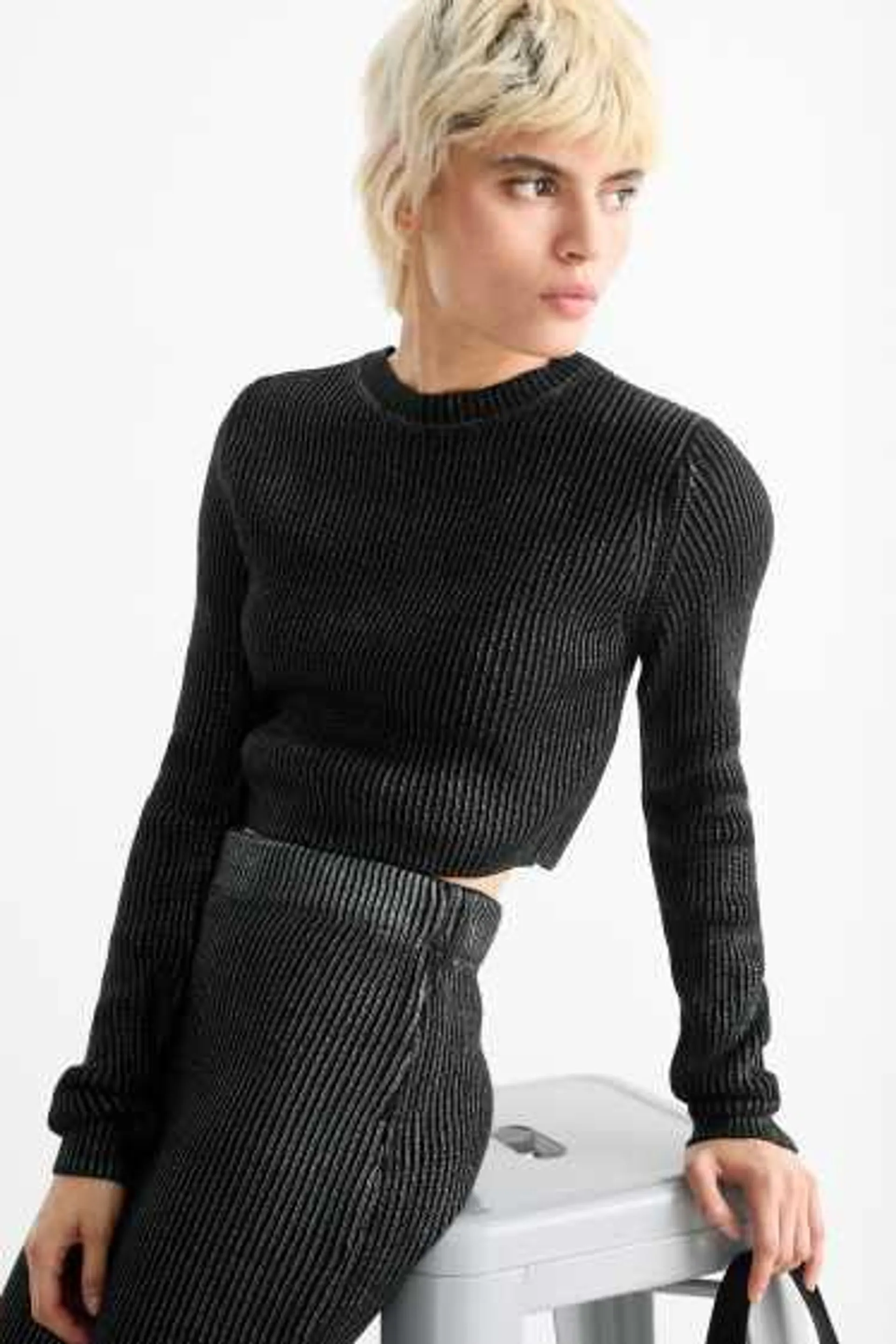 Cropped jumper - ribbed - shiny