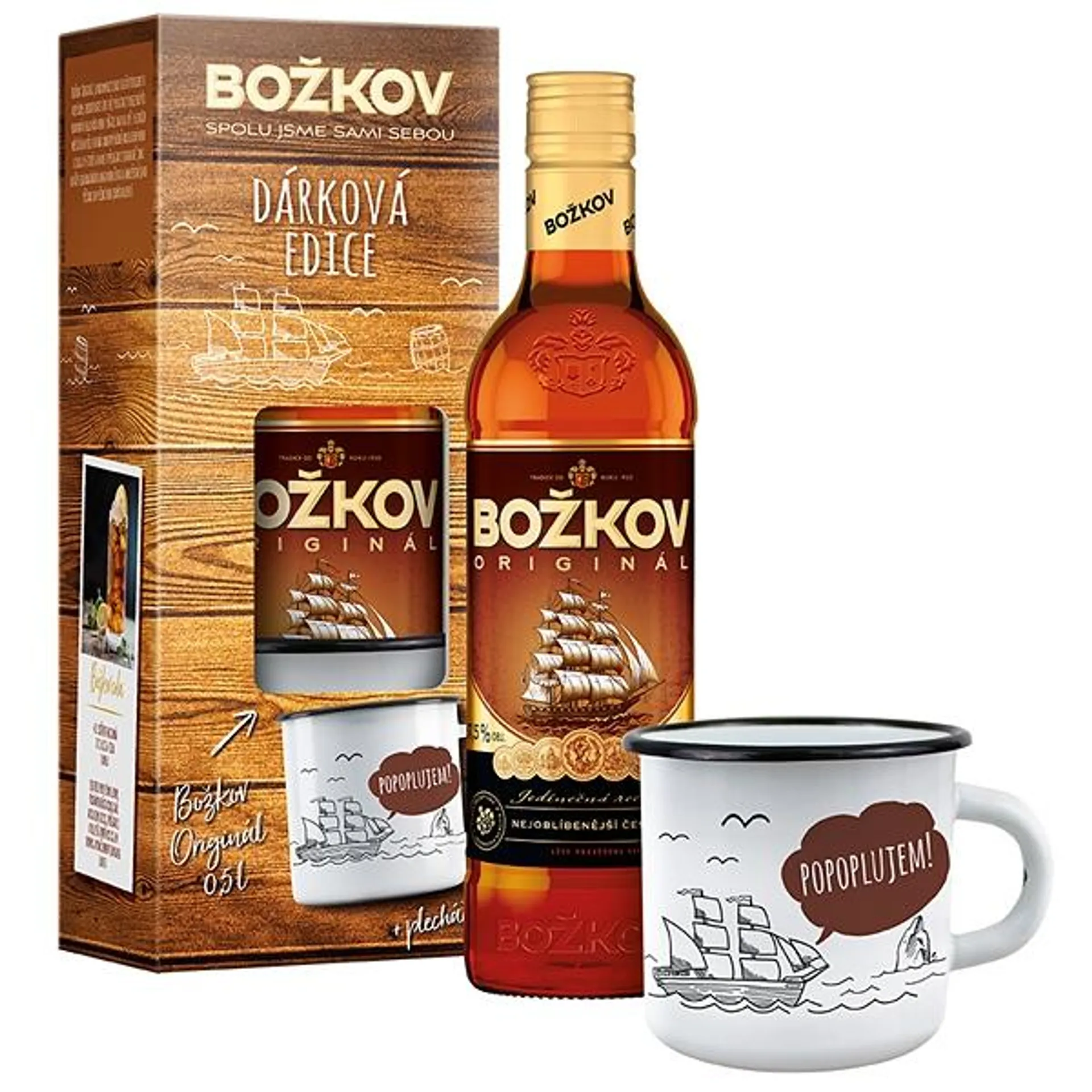 Božkov Originál 0,5l 37,5%+Plecháček (dárkové balení)