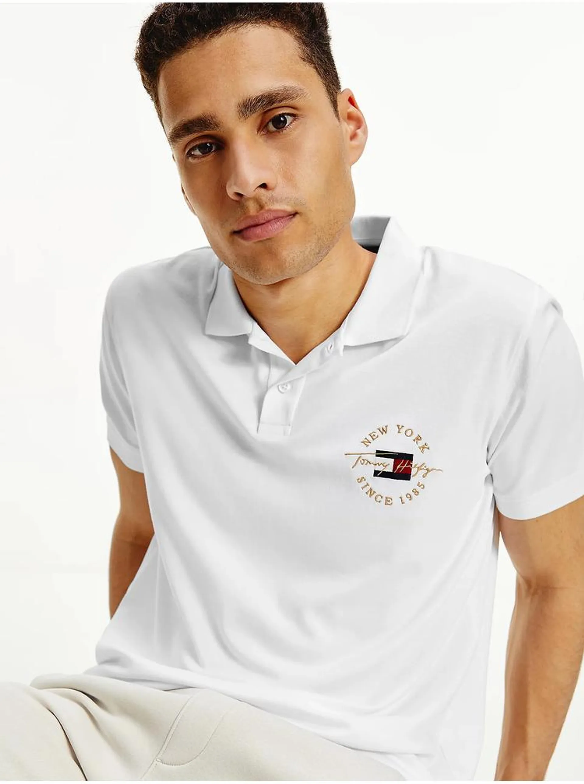 Bílé pánské polo triko Tommy Hilfiger Icon Logo Interlock