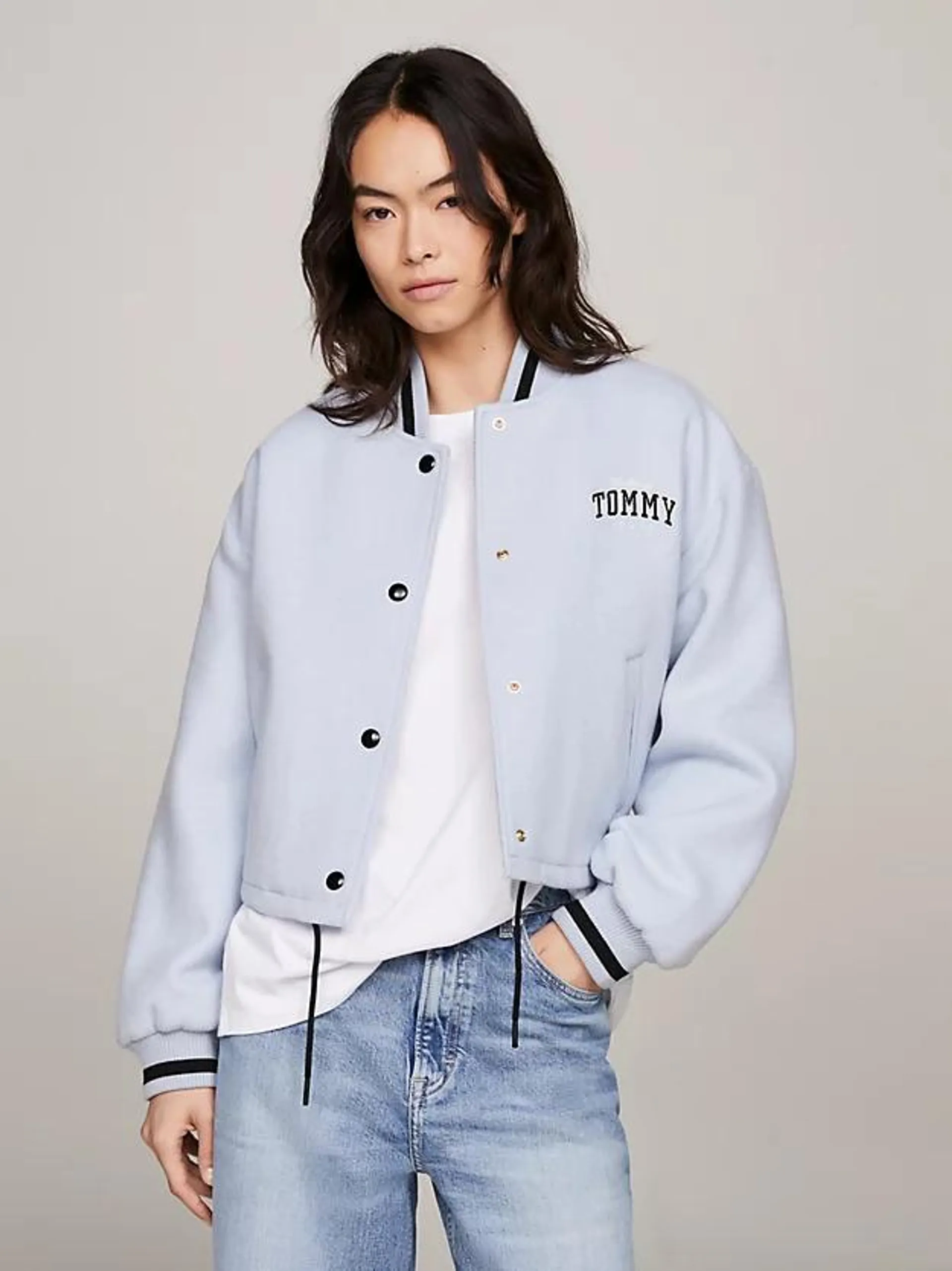 Varsity Padded Cropped Bomber Jacket