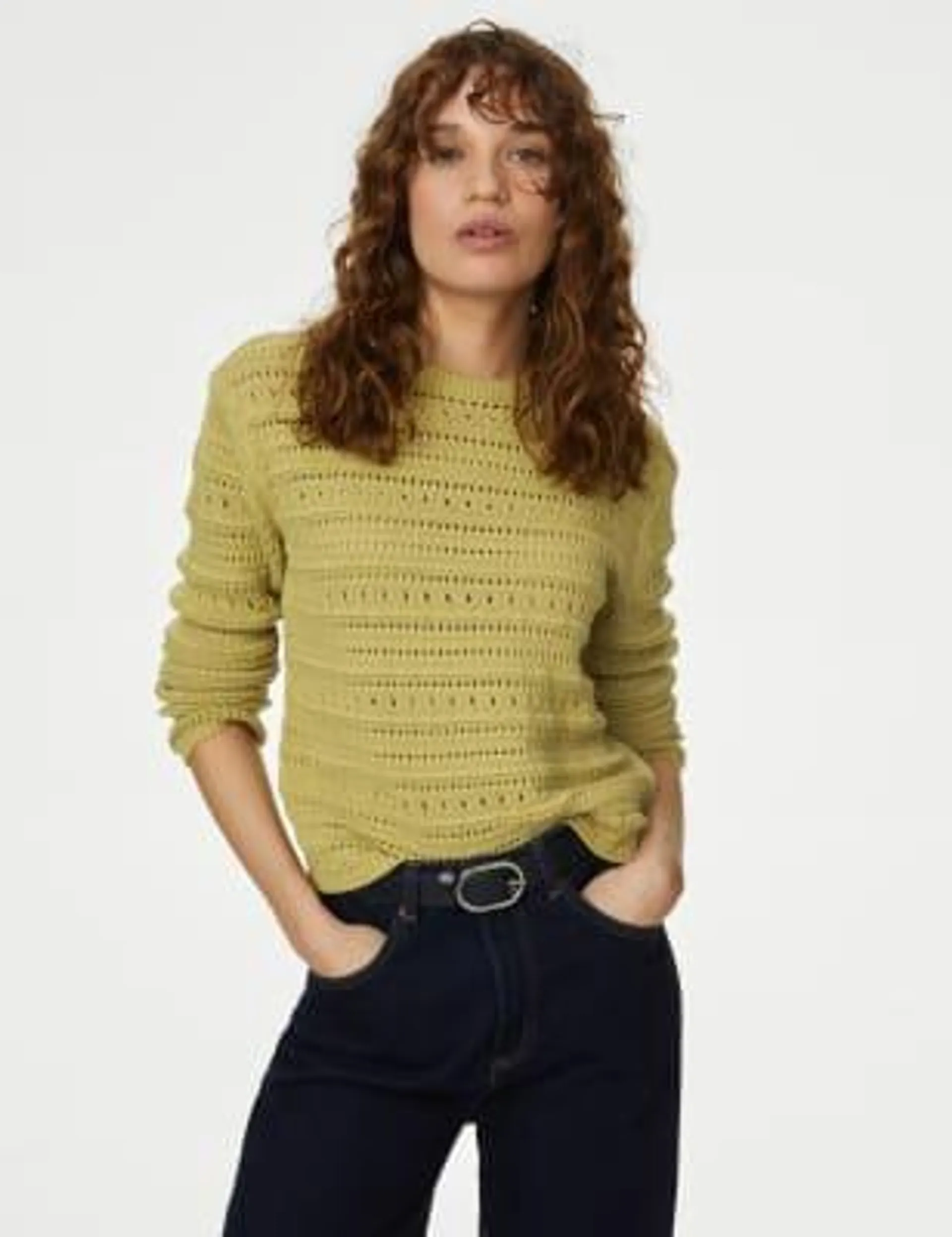 Texturovaný svetr s výstřihem ke krku s vysokým podílem bavlny