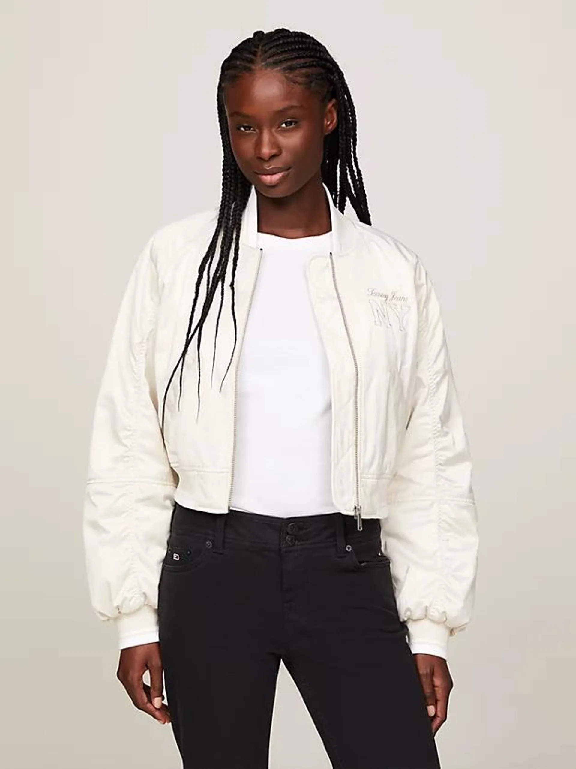 Varsity Satin Padded Bomber Jacket