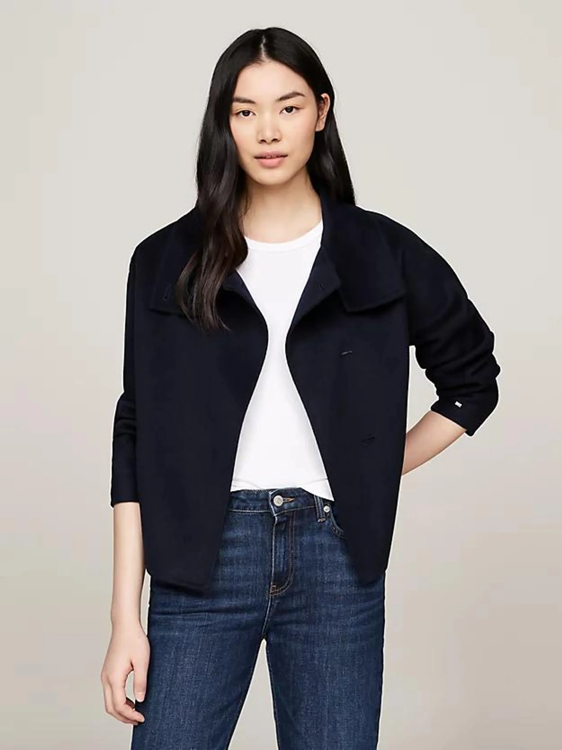 Funnel Neck Button Collar Jacket