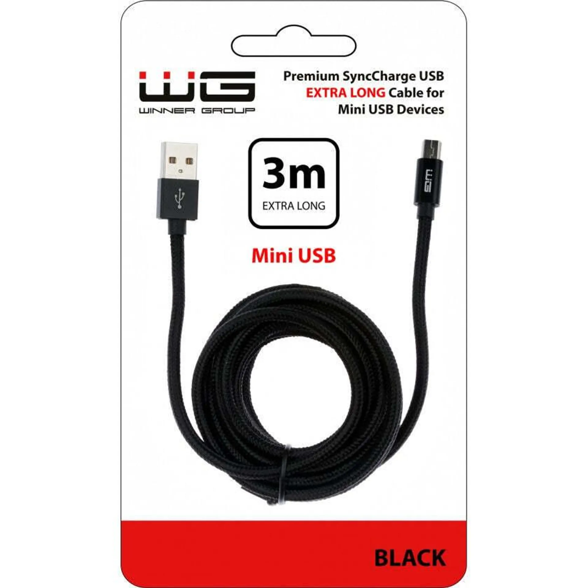 Kabel WG Mini USB na USB, 3m, černá POŠKOZENÝ OBAL