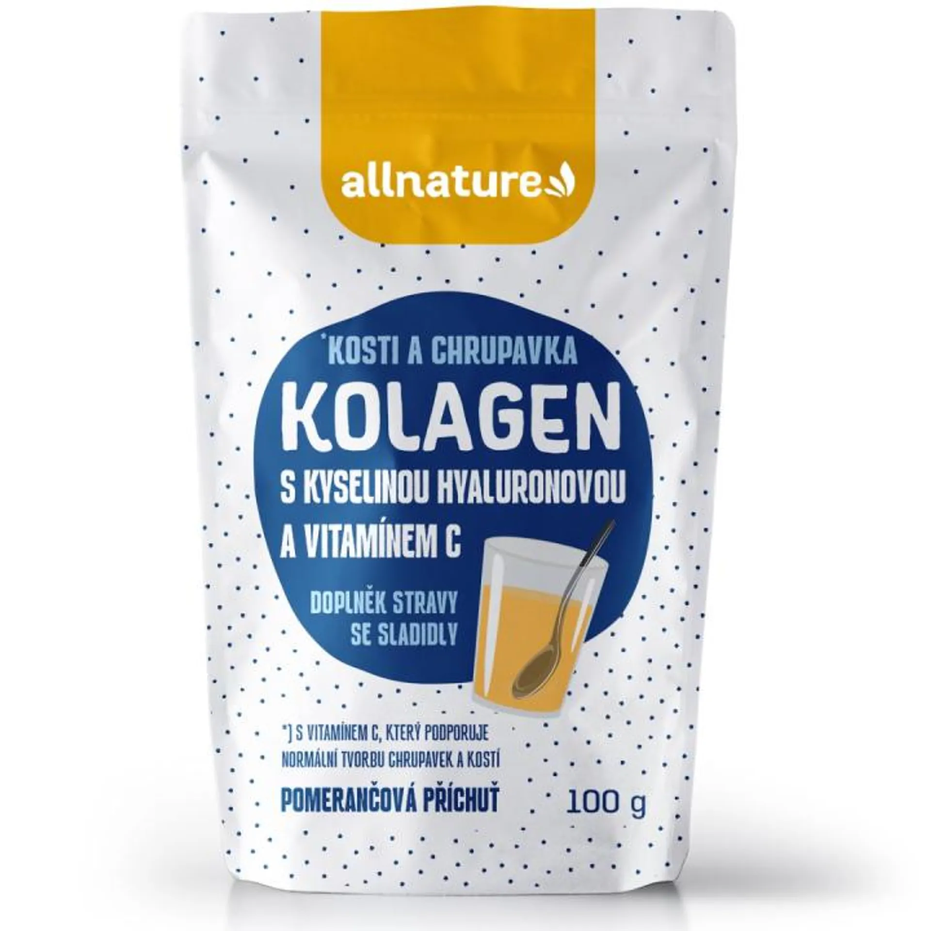 Allnature Kolagen s kyselinou hyaluronovou a vitamínem C - příchuť pomeranč 100 g