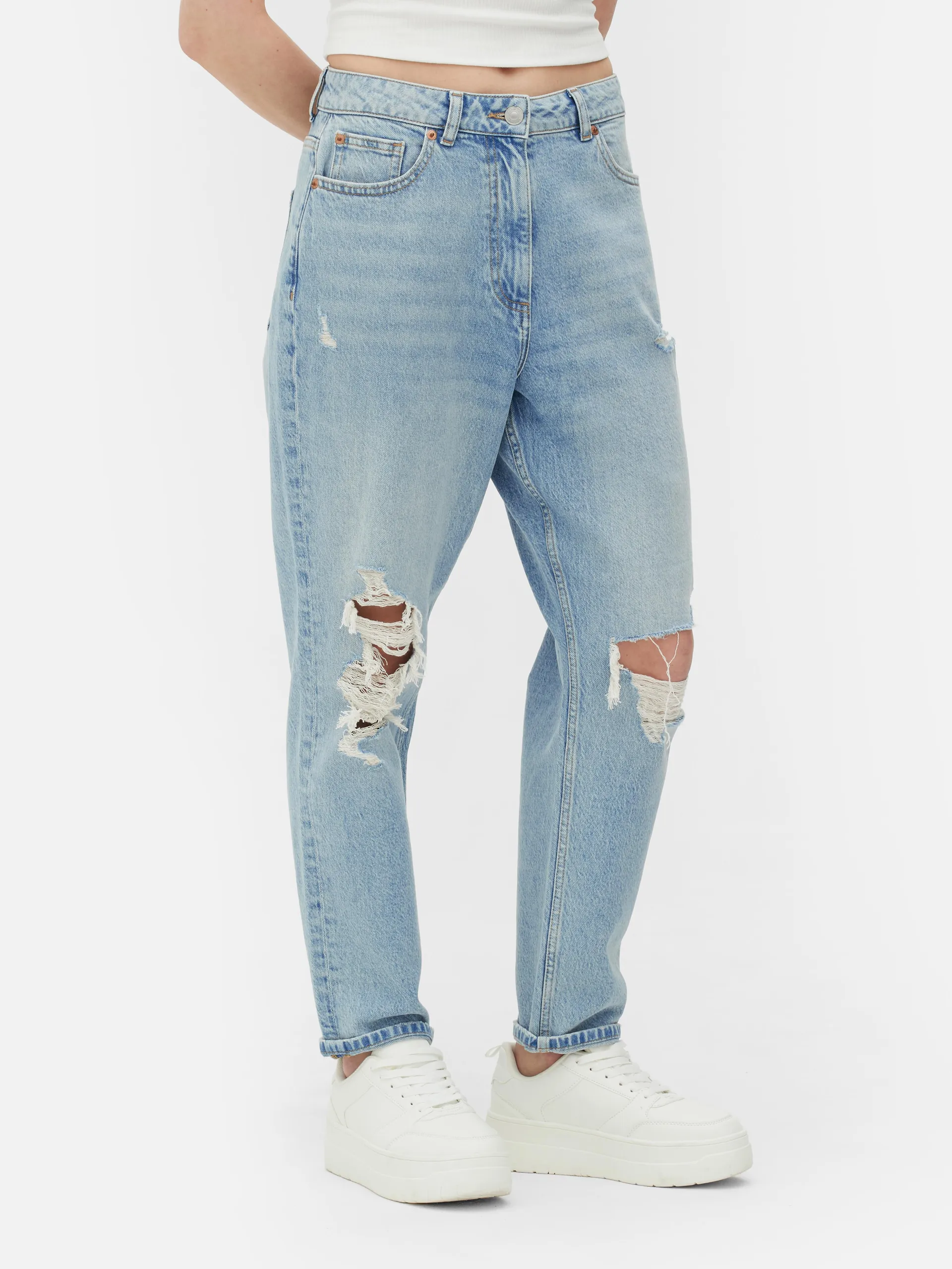 Ripped Denim Mom Jeans