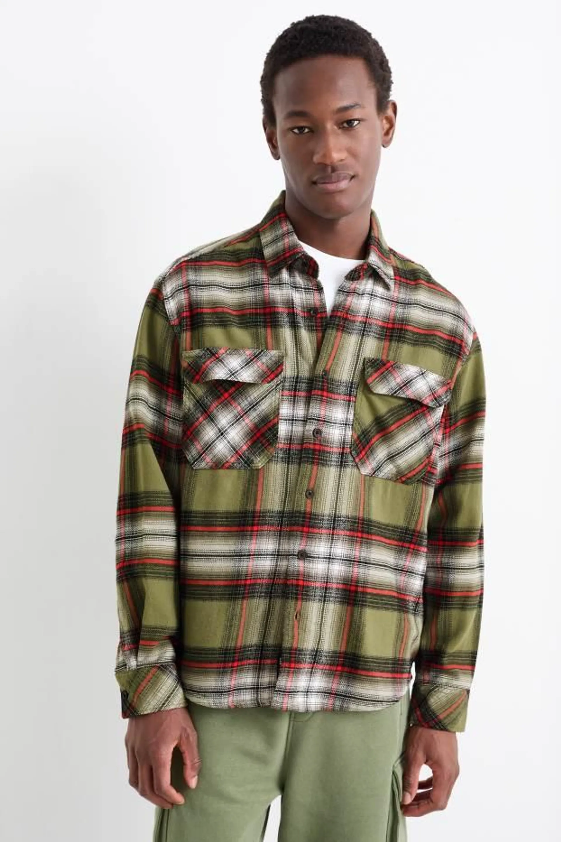 Flannel shirt - regular fit - kent collar - check