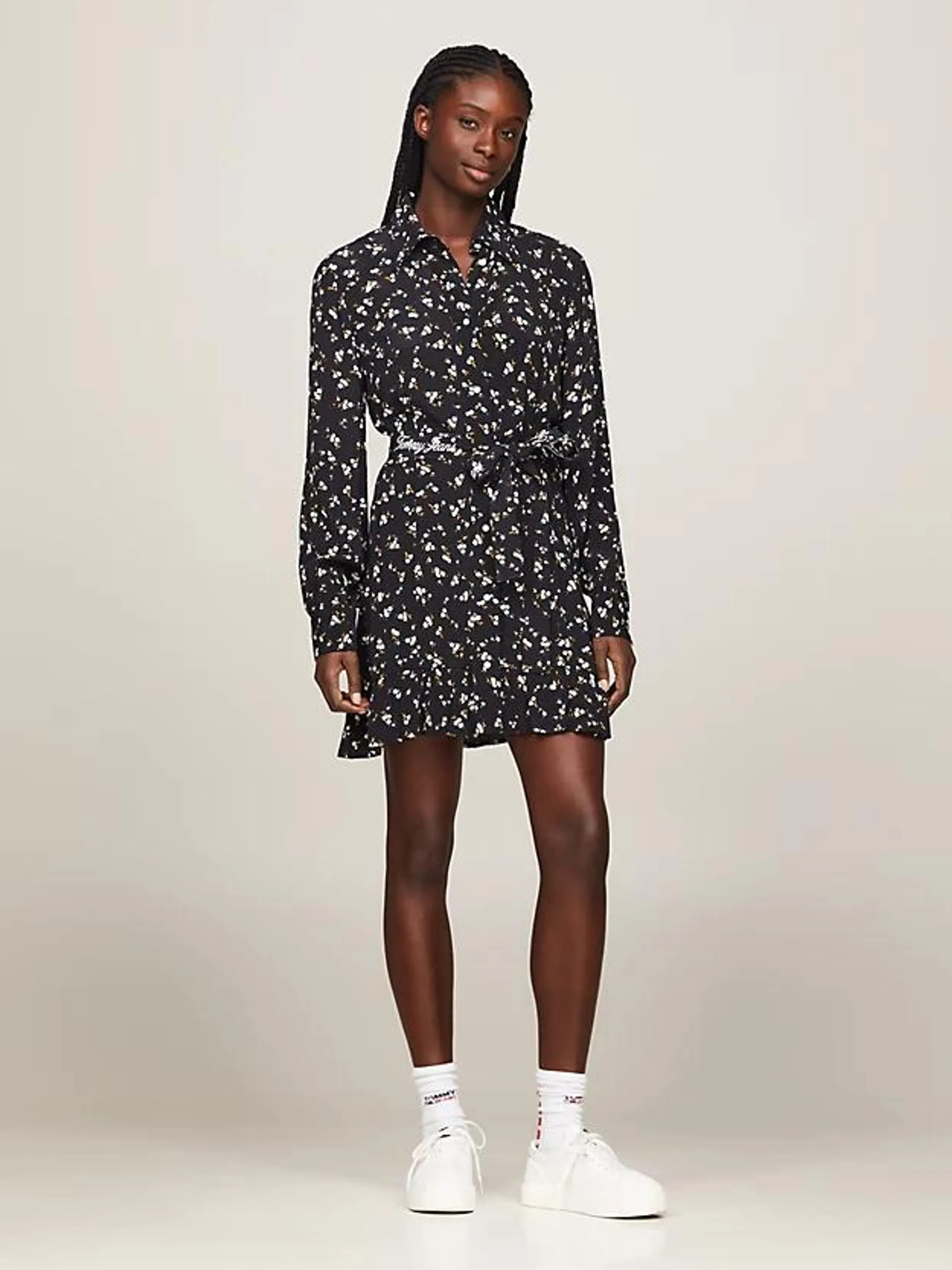 Floral Belted Mini Shirt Dress