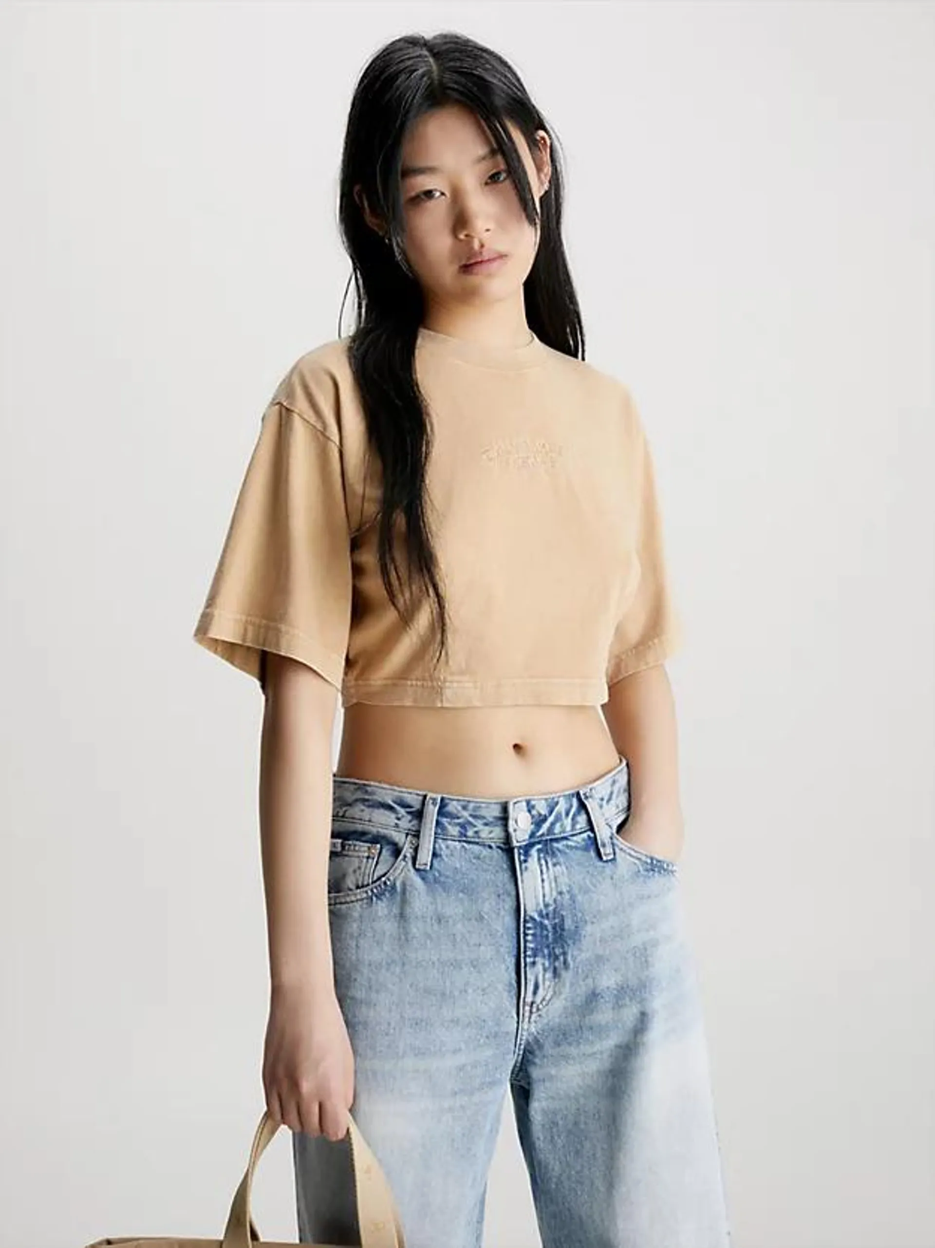 Washed Cotton Cropped T-shirt