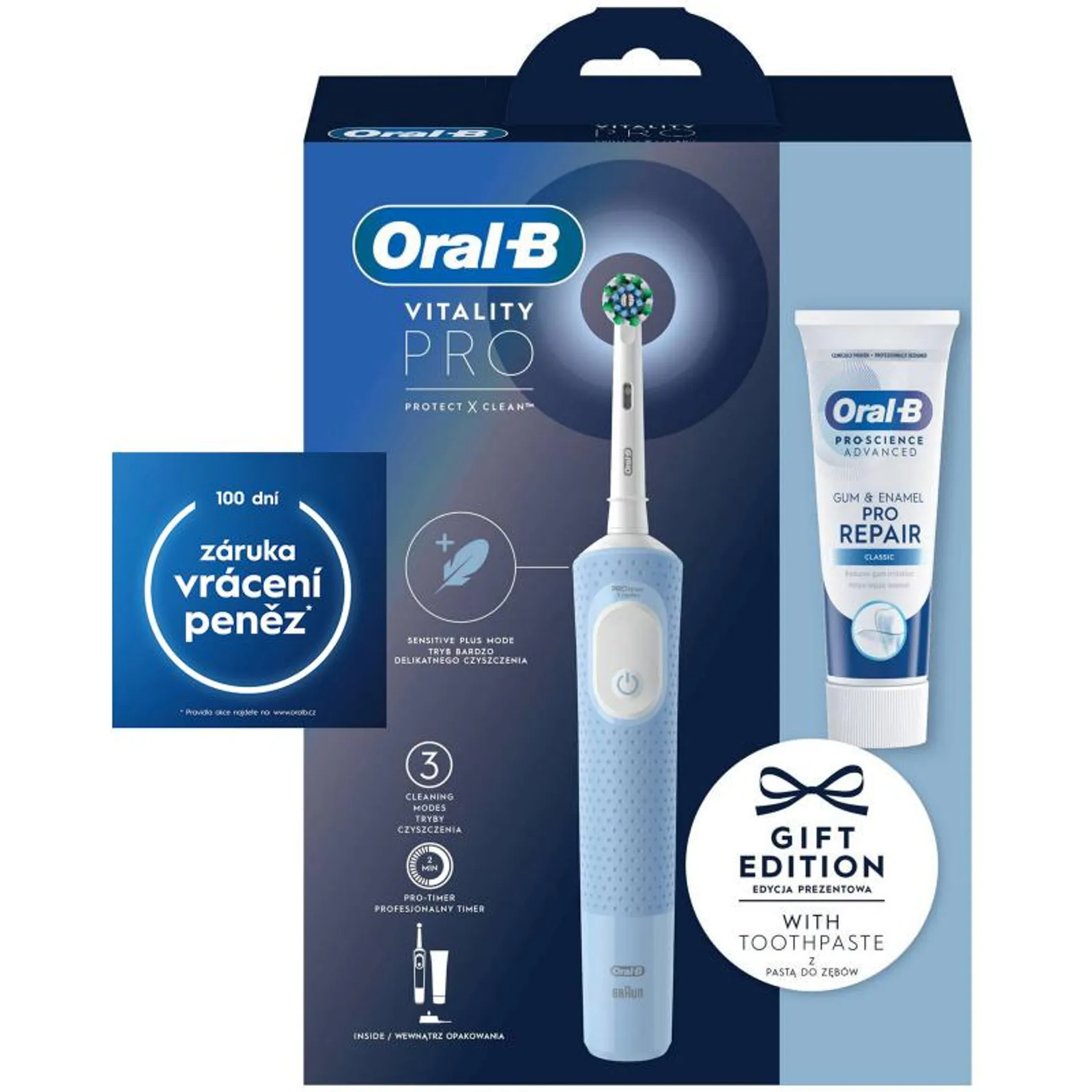 Kartáček Oral-B Vitality Pro Protect X Clean Blue se zubní pastou