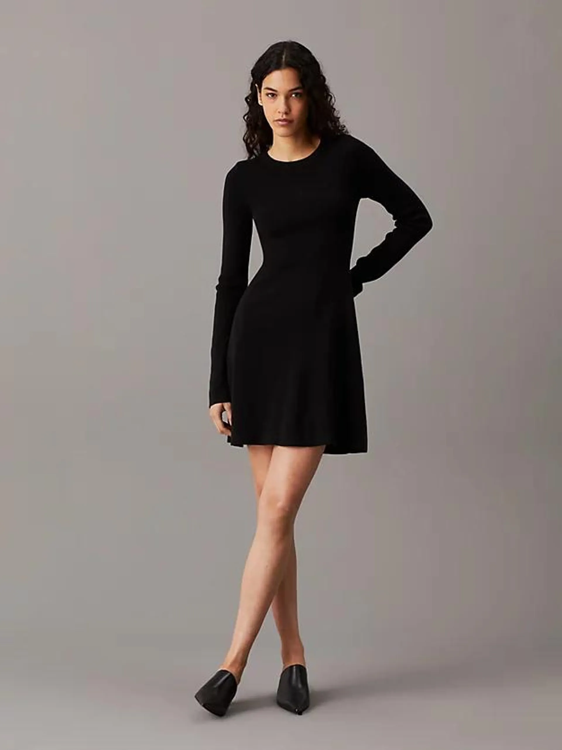 Ribbed Cotton Flared Jumper Dress