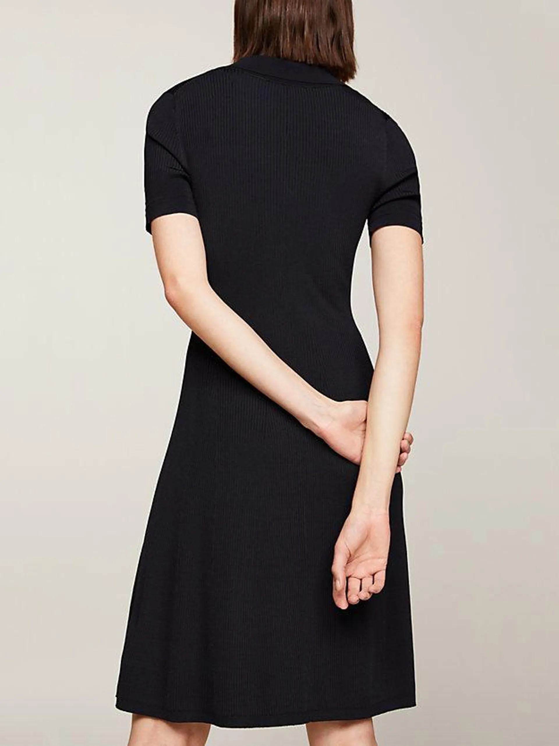 Ribbed Polo Fit And Flare Sweater Dress