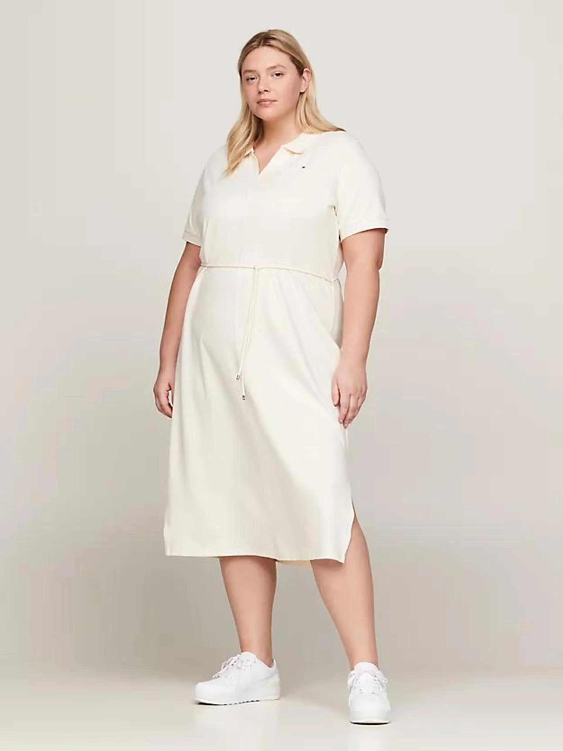 Curve Open Placket Midi Polo Dress