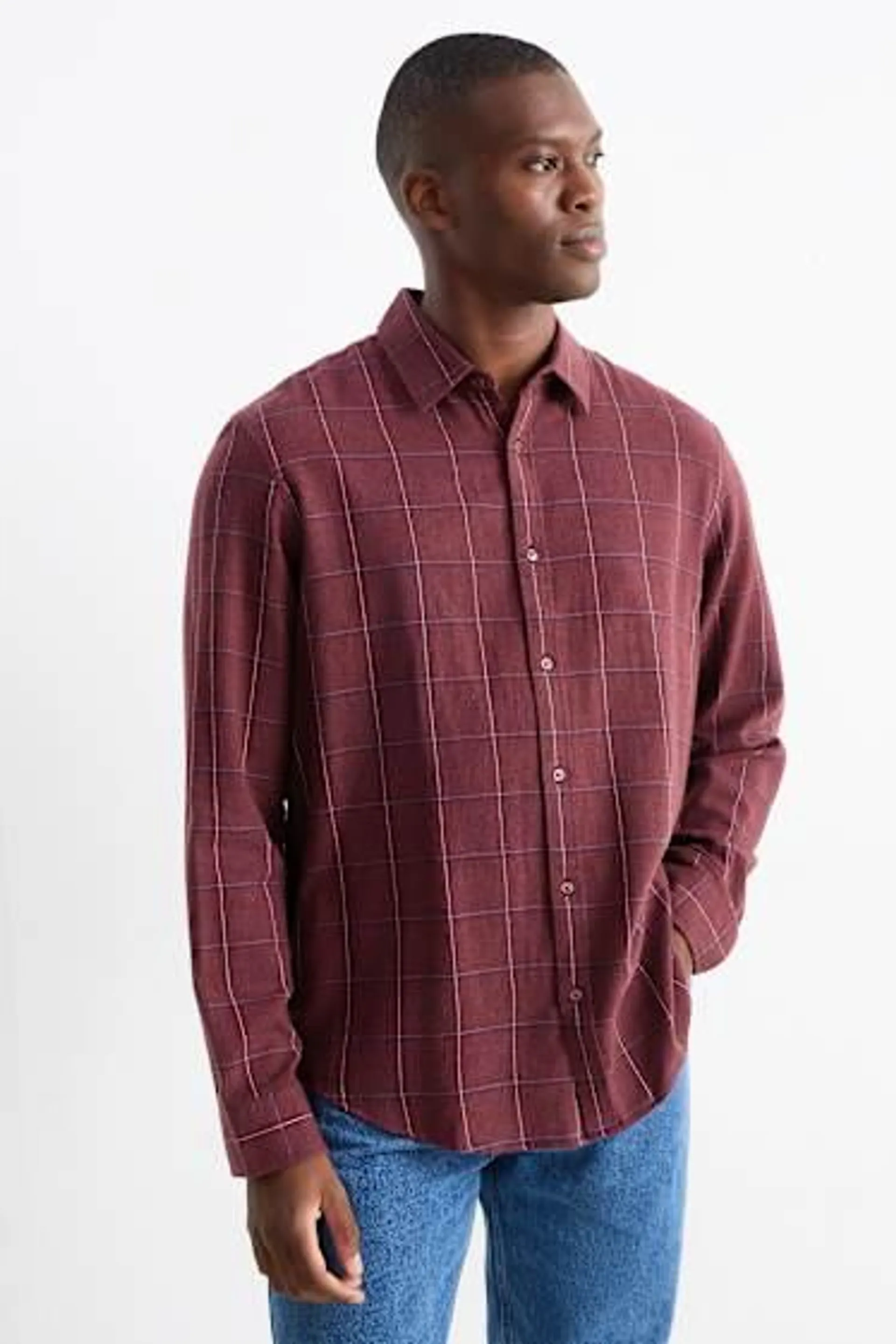 Flannel shirt - regular fit - kent collar - check