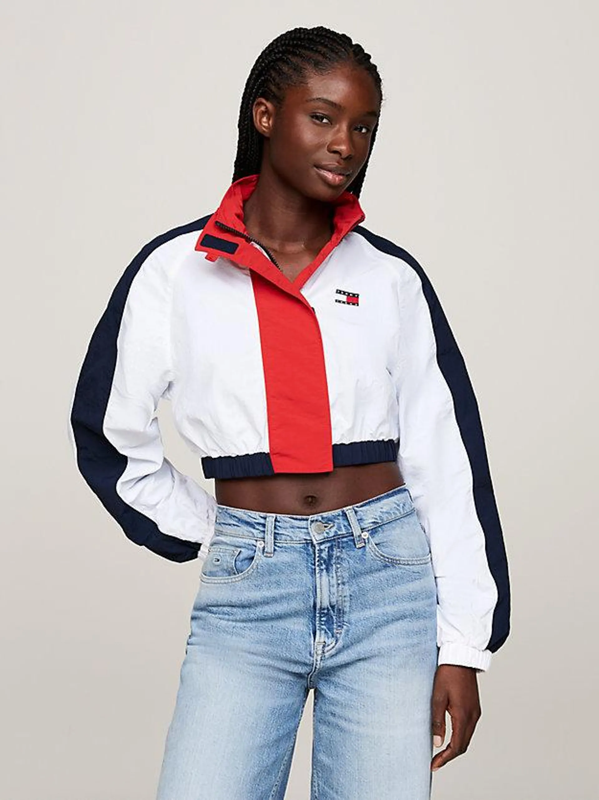 Colour-Blocked Cropped Windbreaker Jacket