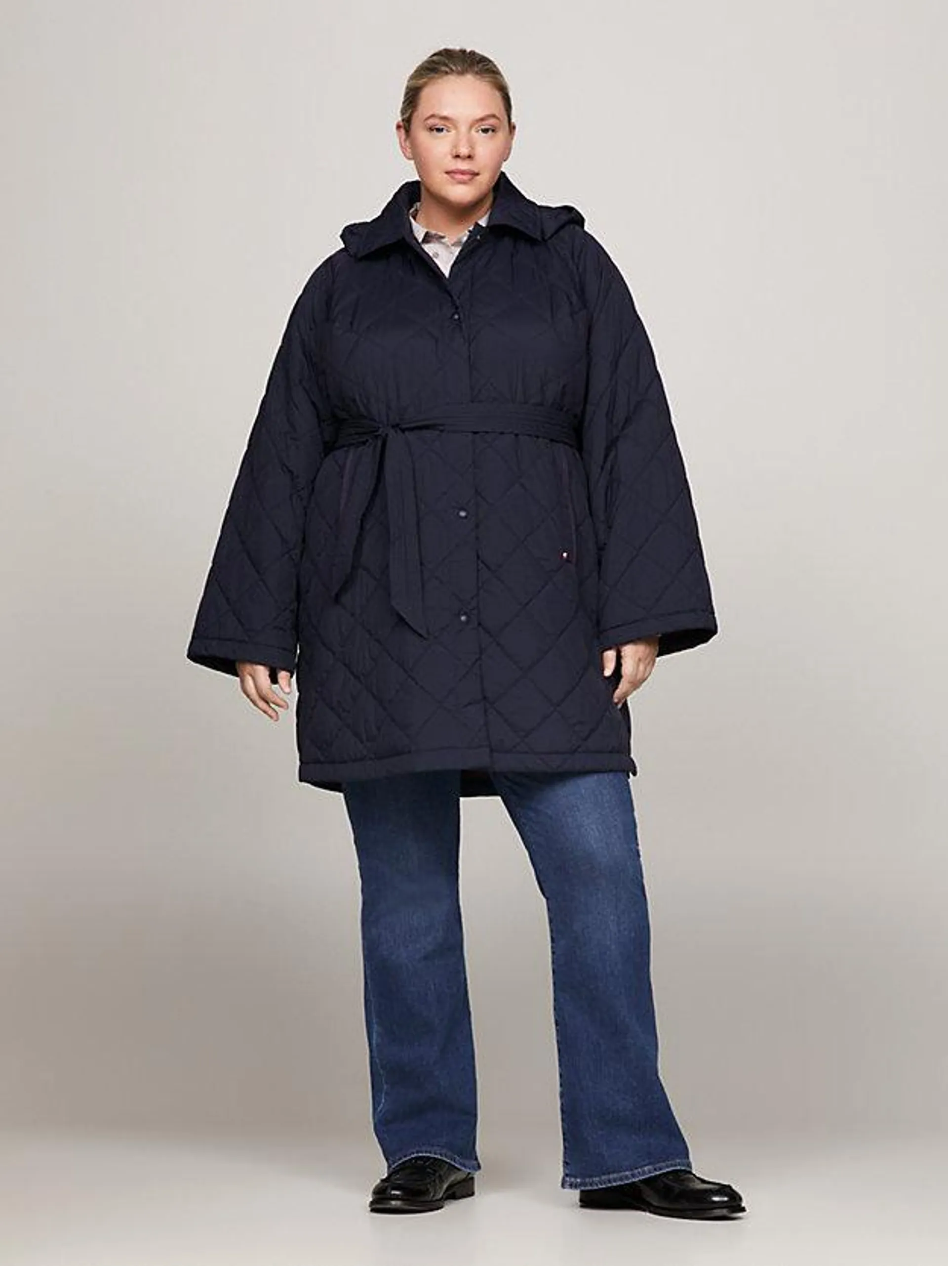 Curve Diamond Quilted Removable Hood Coat