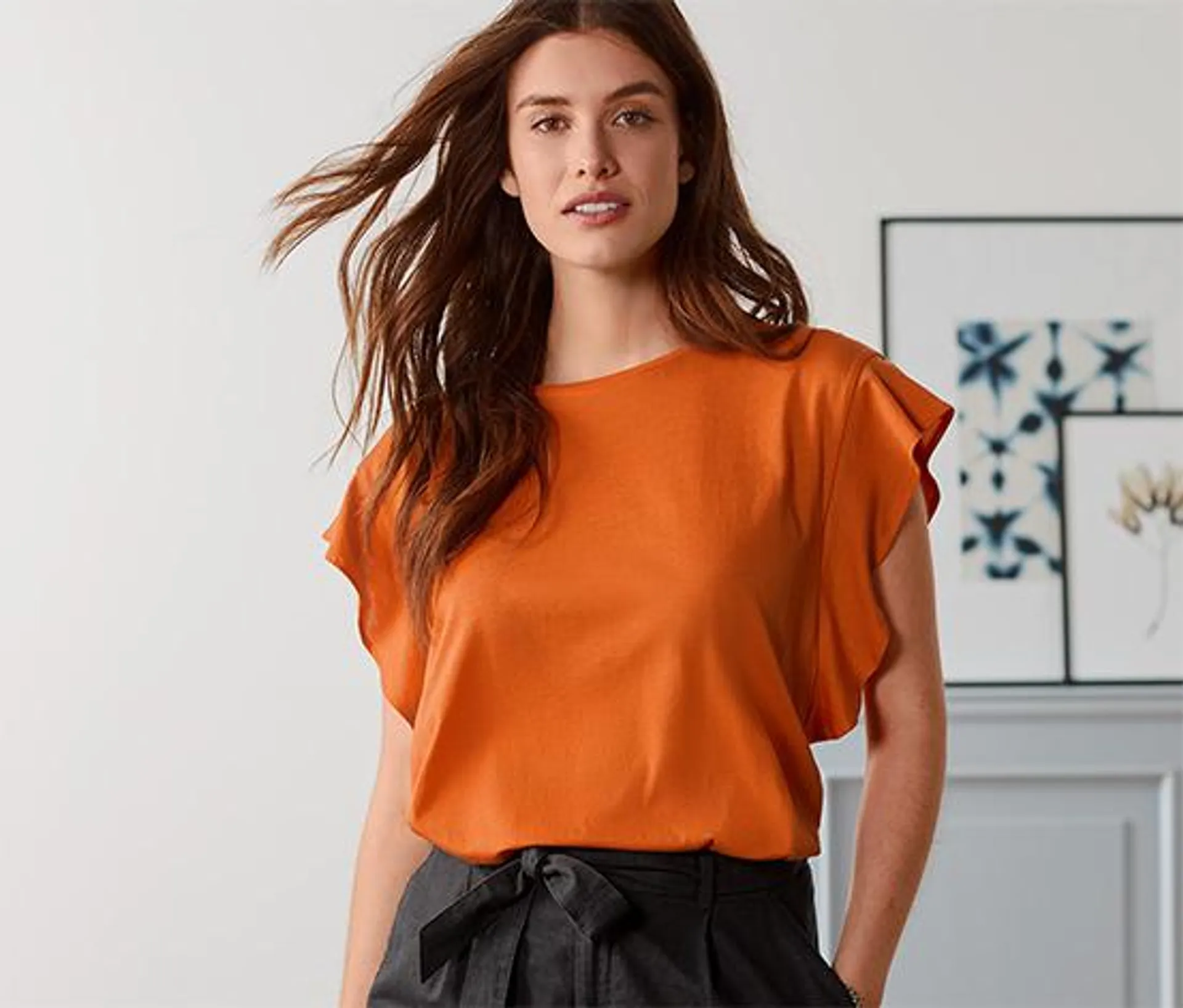 Shirt mit Volant, orange