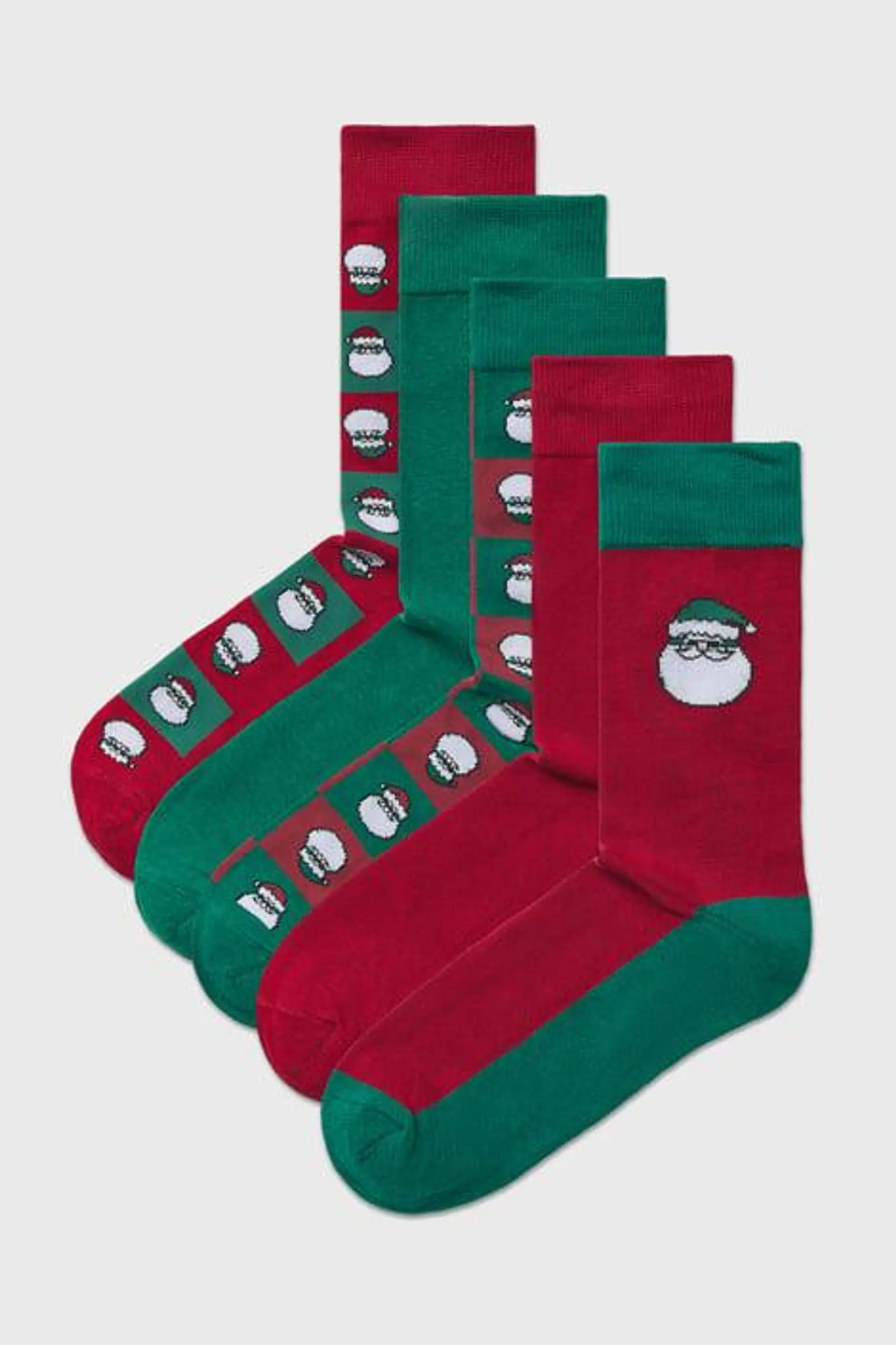 5PACK Ponožky JACK AND JONES Santa vysoké - červenozelená