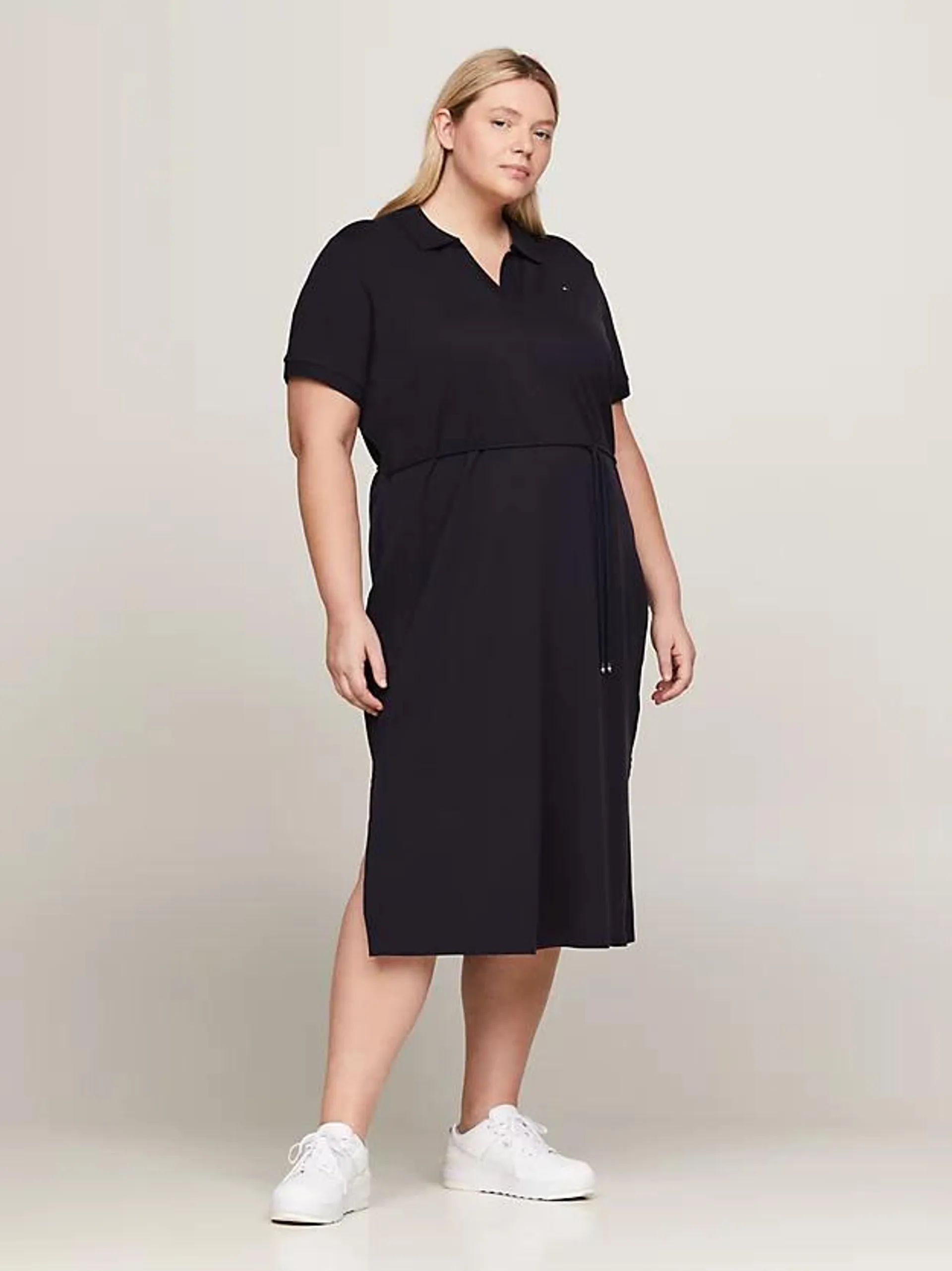 Curve Open Placket Midi Polo Dress