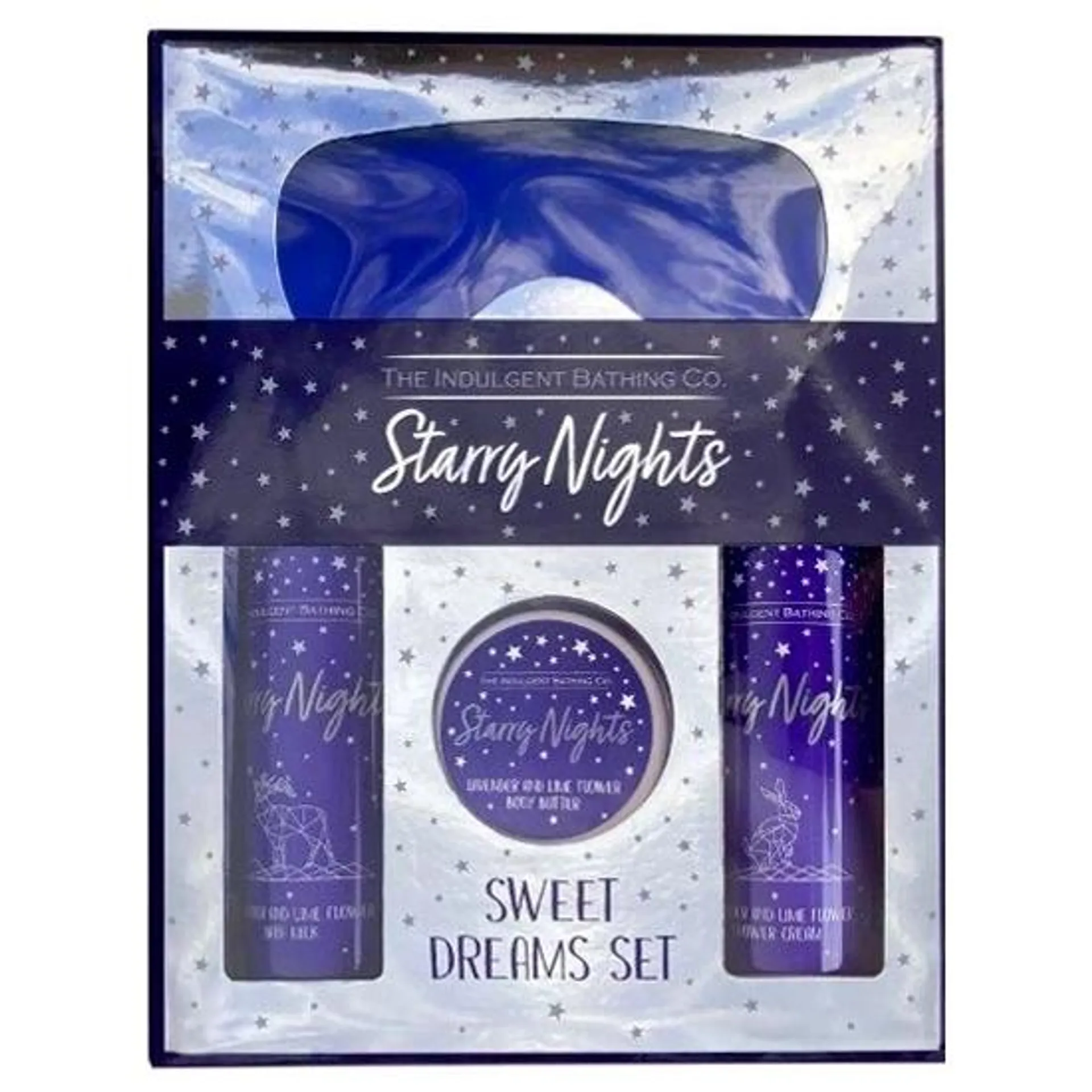 Starry Night levandule a limetka, maska na oči, tělové máslo 100 ml, sprchový gel 300 ml a koupelnové mléko 300 ml