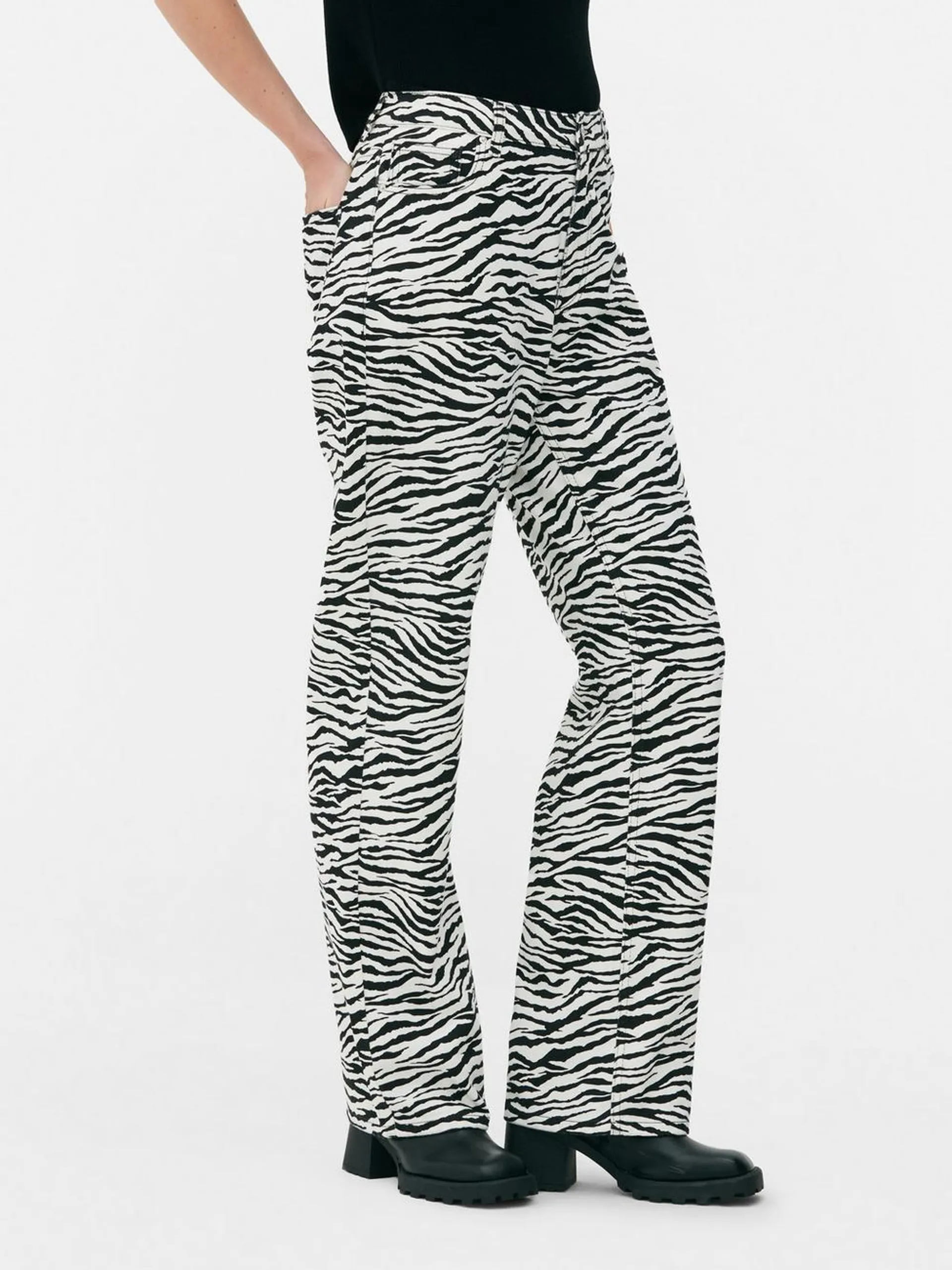 Zebra Print Straight Leg Jeans