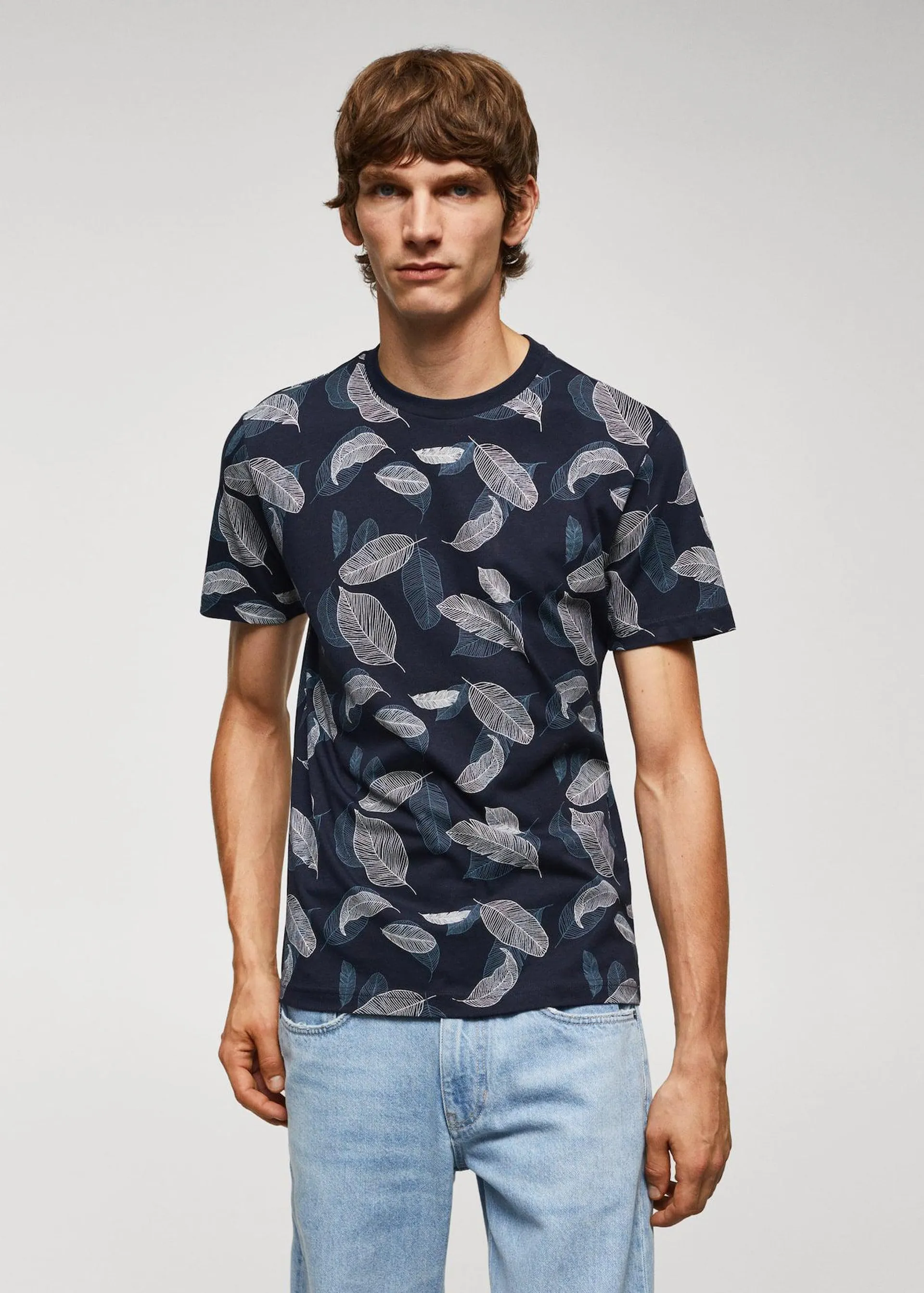 Camiseta algodón estampado hojas