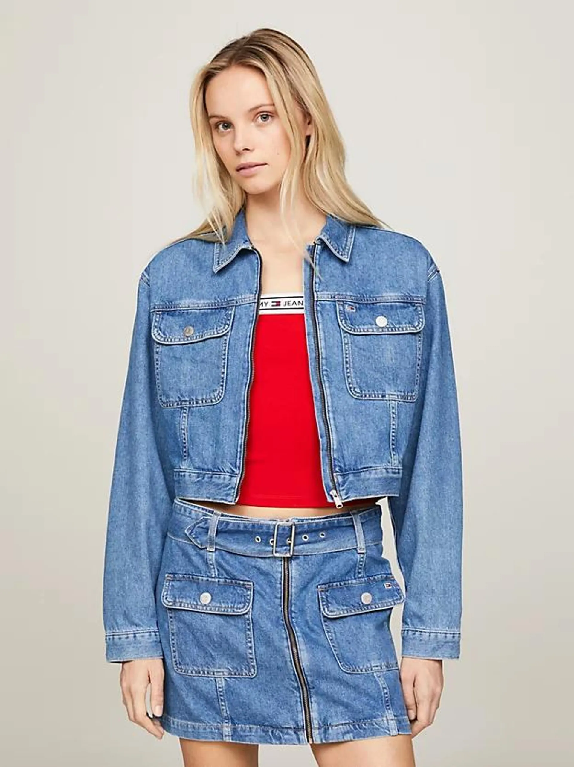 Claire Zip-Thru Cropped Trucker Jacket