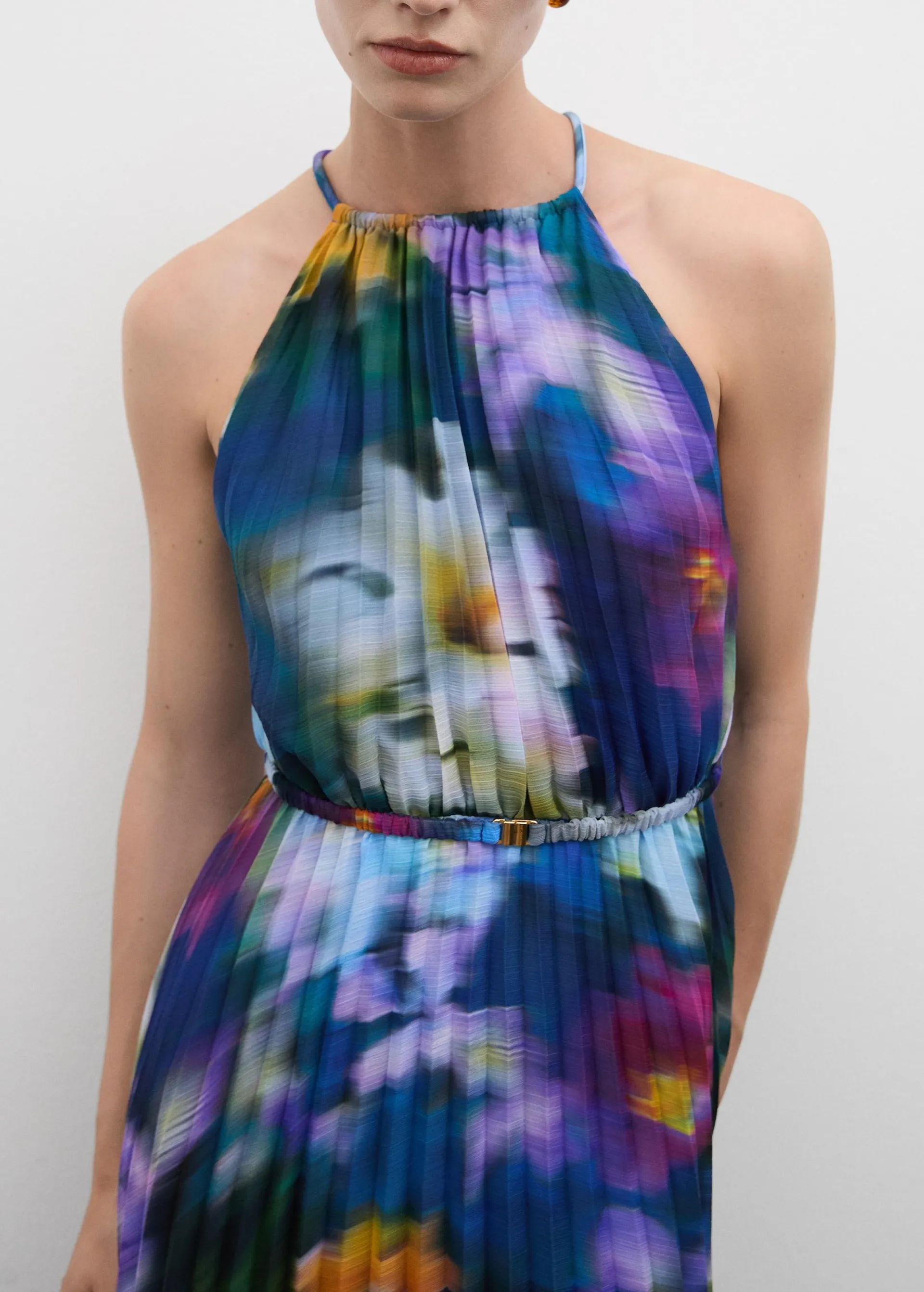 Printed pleated dress