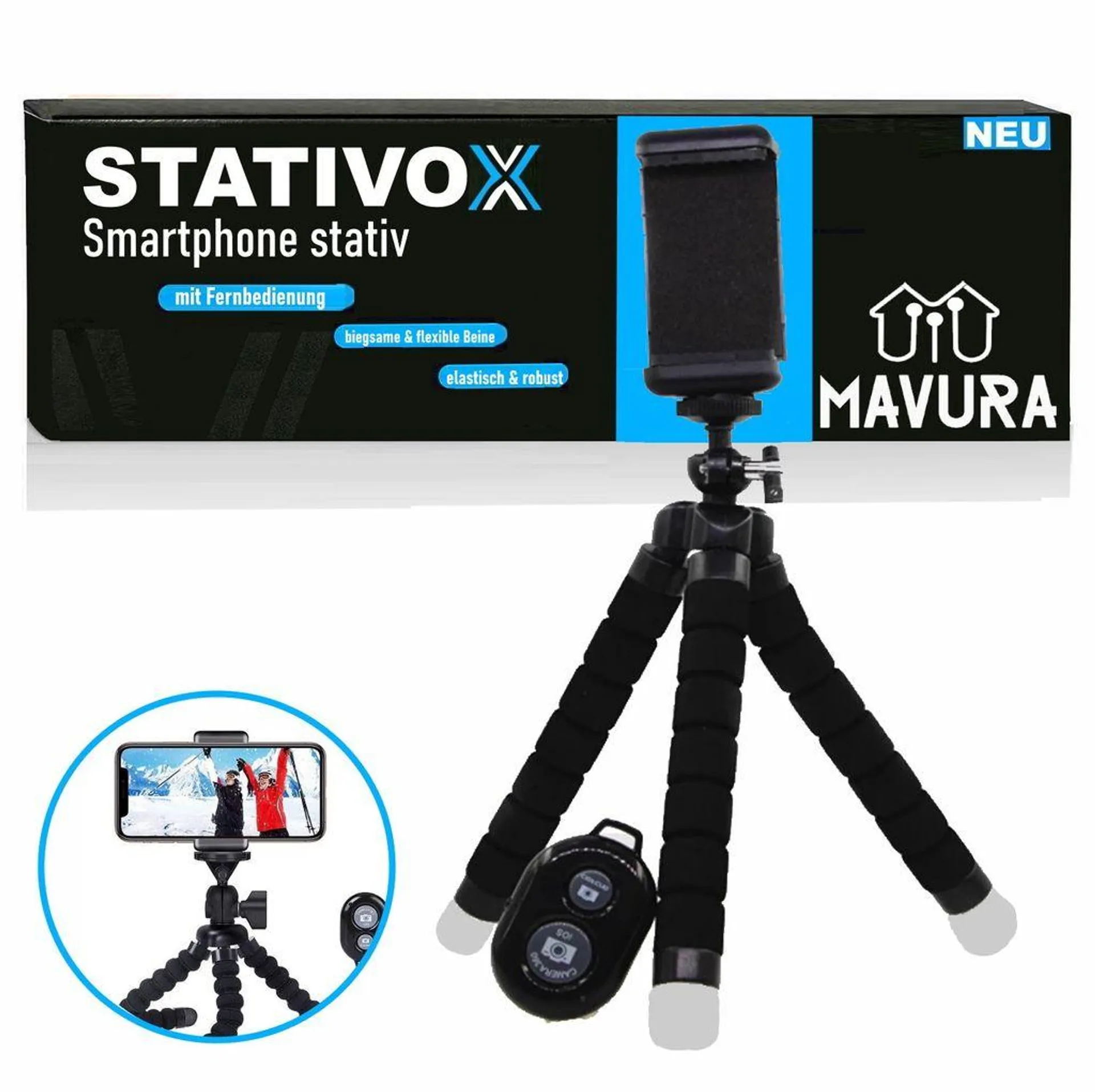 STATIVOX Stativ pro chytré telefony s flexibilním fotoaparátem a dálkovým ovládáním Bluetooth pro mobilní telefon