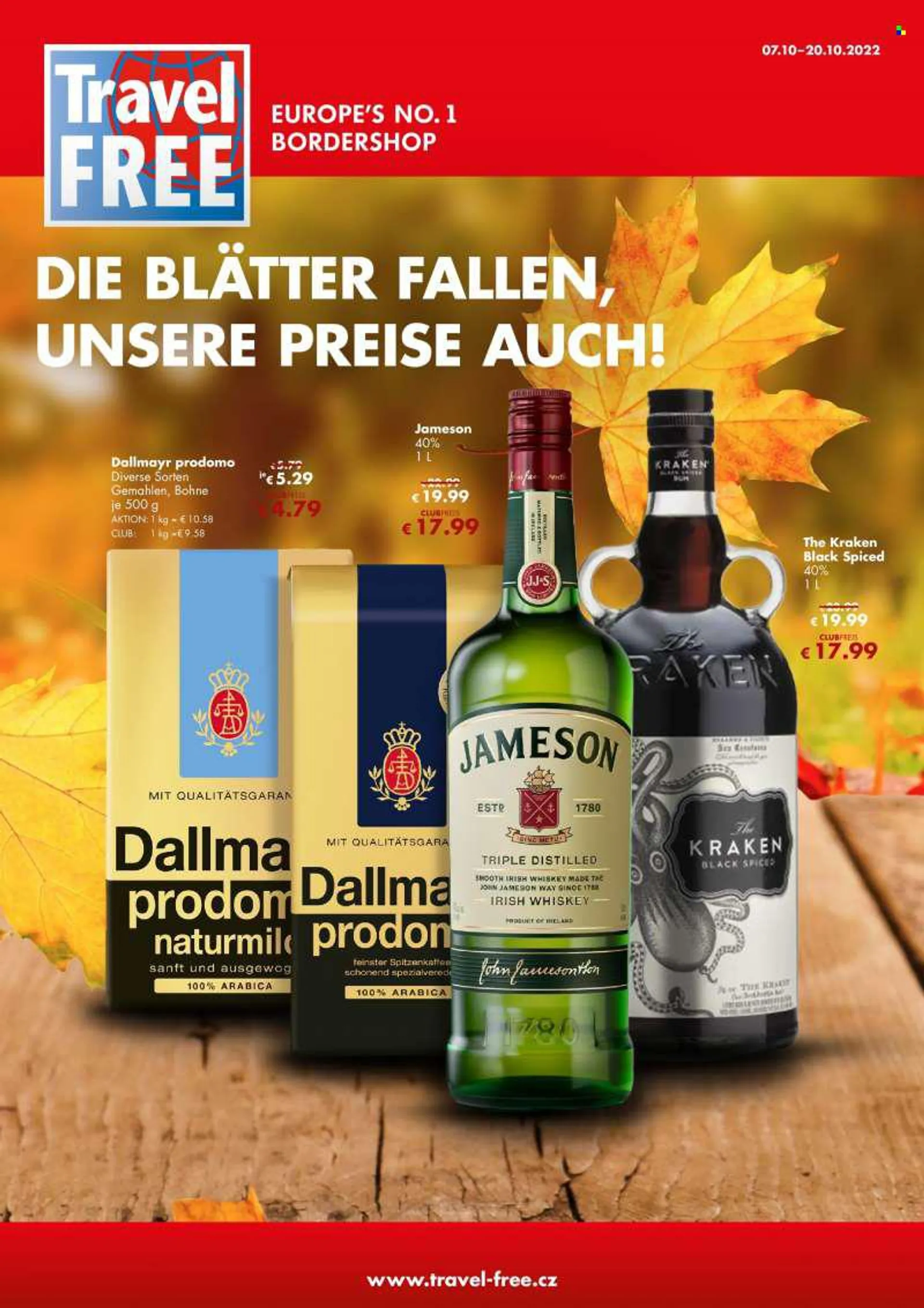 Leták Travel FREE - 7.10.2022 - 20.10.2022 - Produkty v akci - alkohol, rum, Jameson, whisky, Kraken. Strana 1.