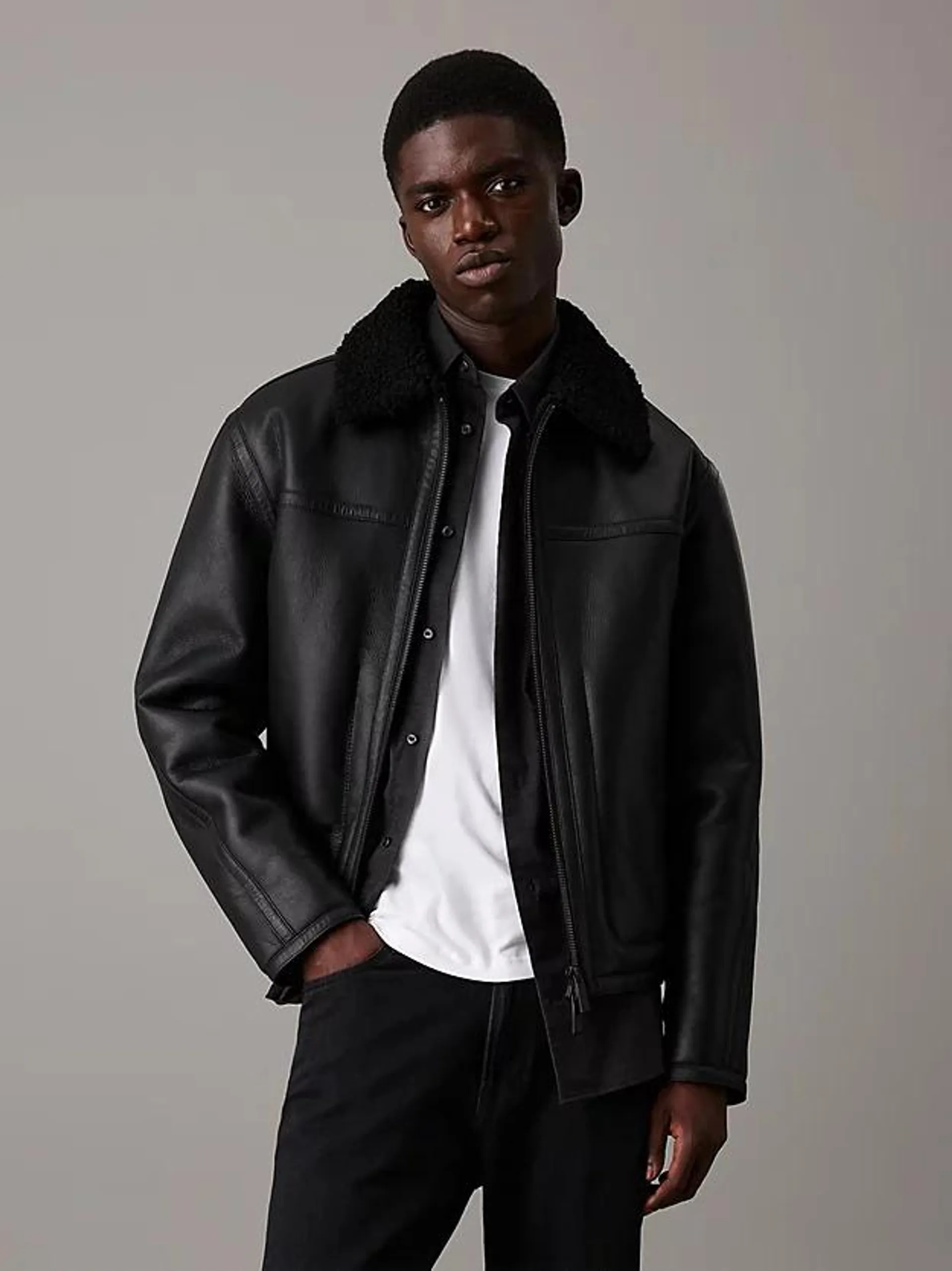 Leather Shearling Aviator Jacket