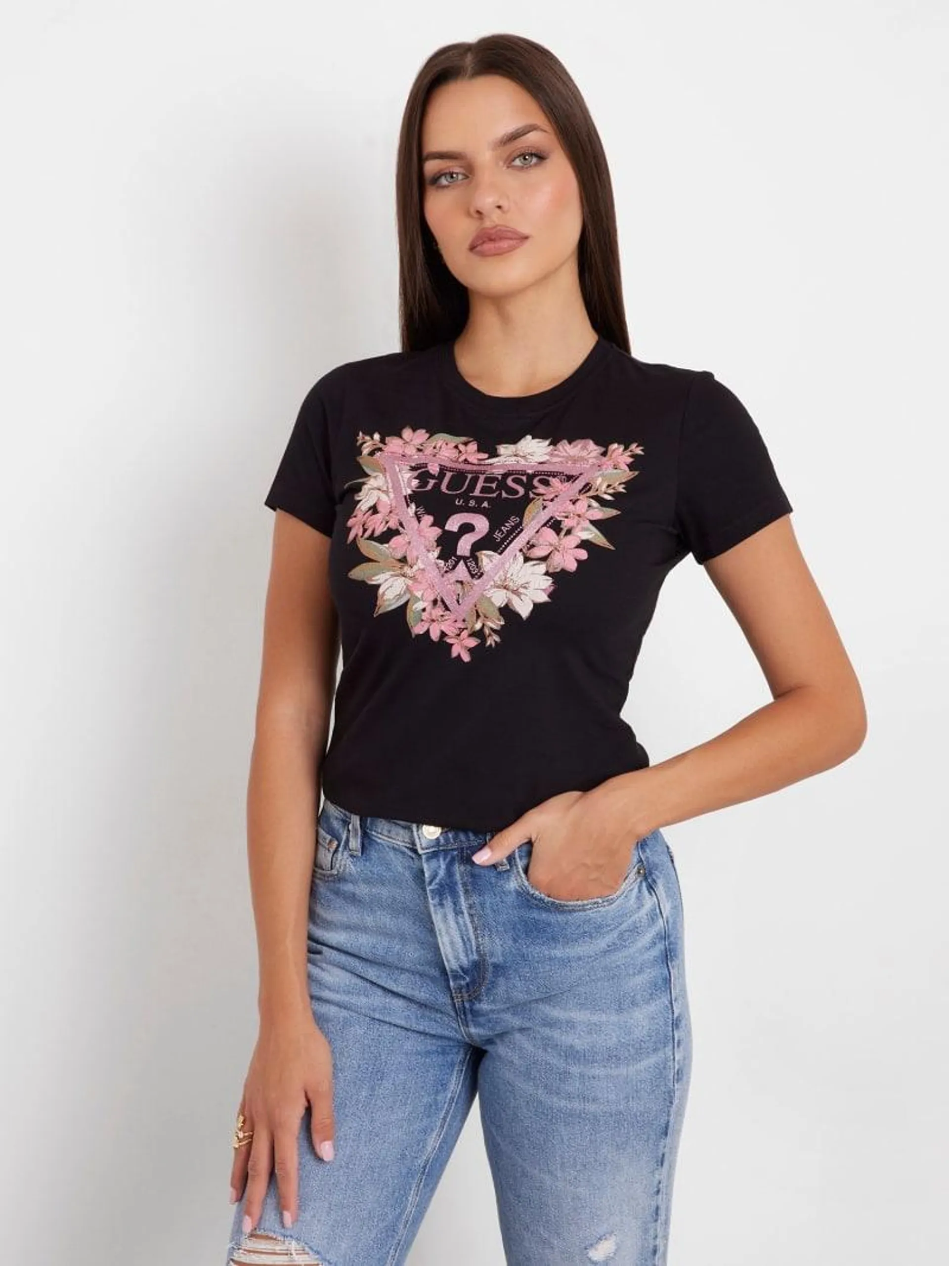 Camiseta elástica con logotipo floral