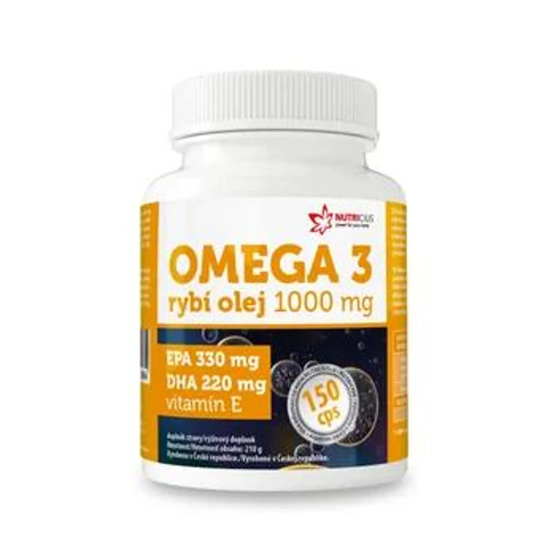 Nutricius Omega 3 Rybí olej 1000 mg EPA 330 mg/DHA 220 mg + vitamín E 150 kapslí