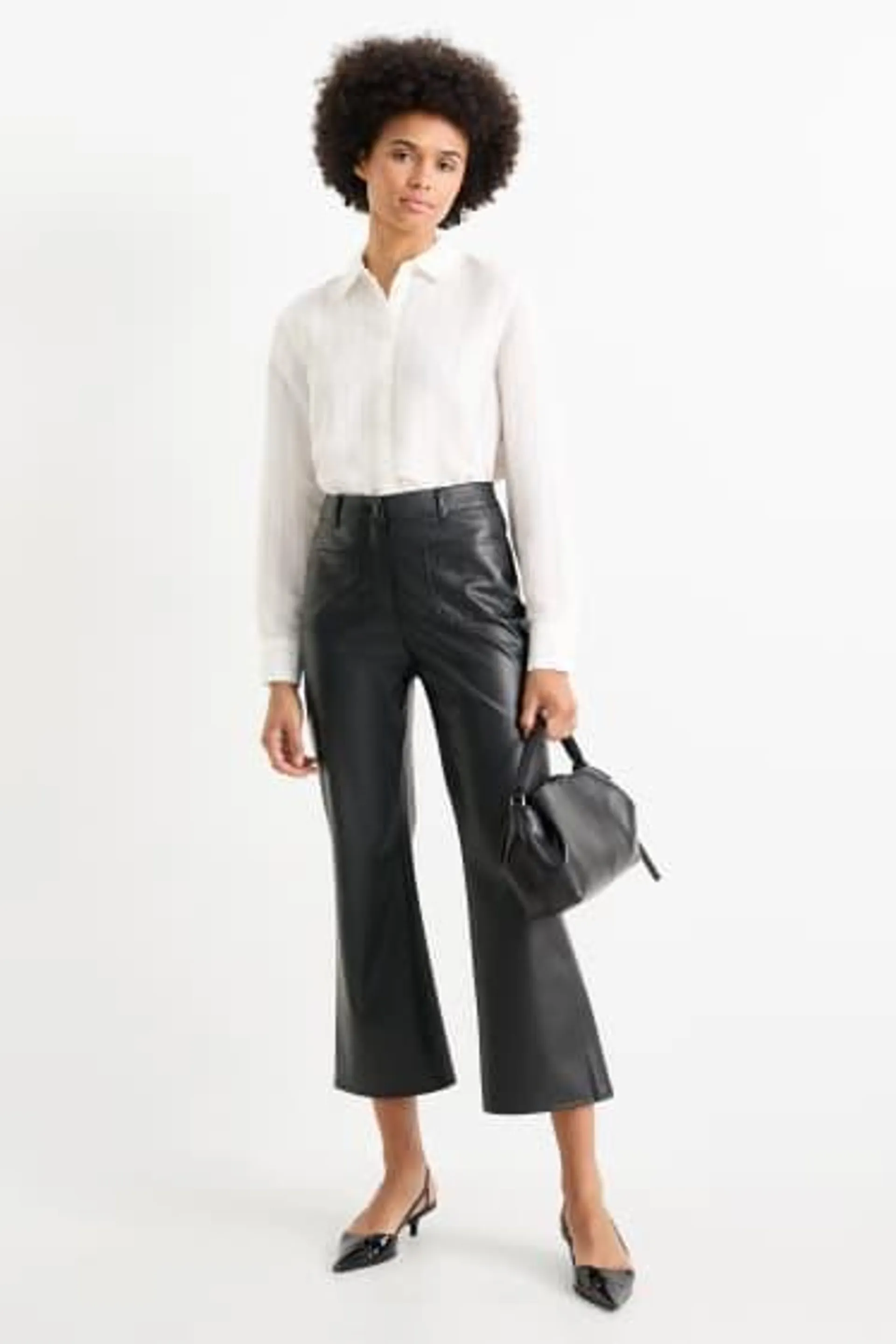 Kalhoty - high waist - flared fit - imitace kůže