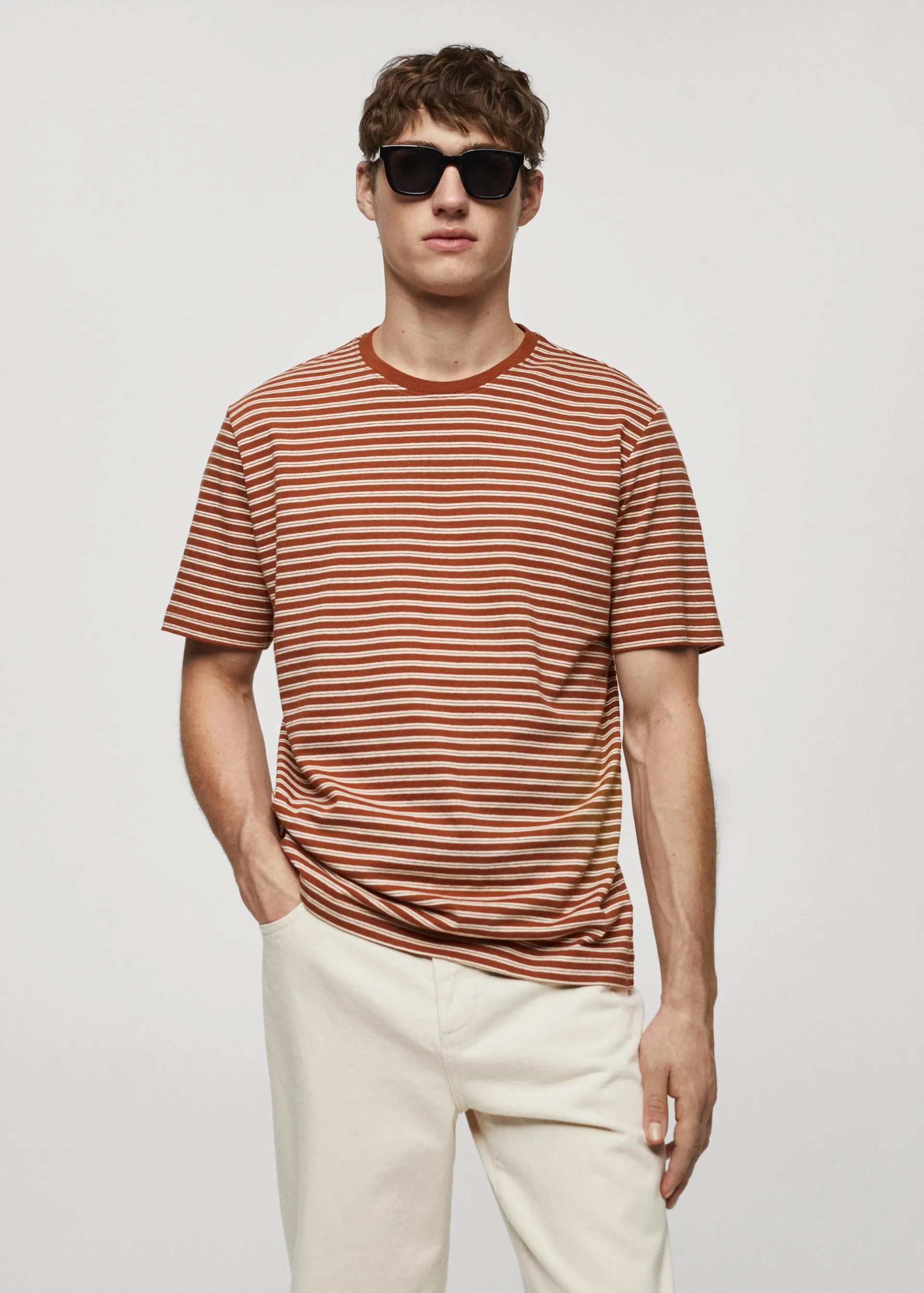 Striped cotton linen-blend T-shirt