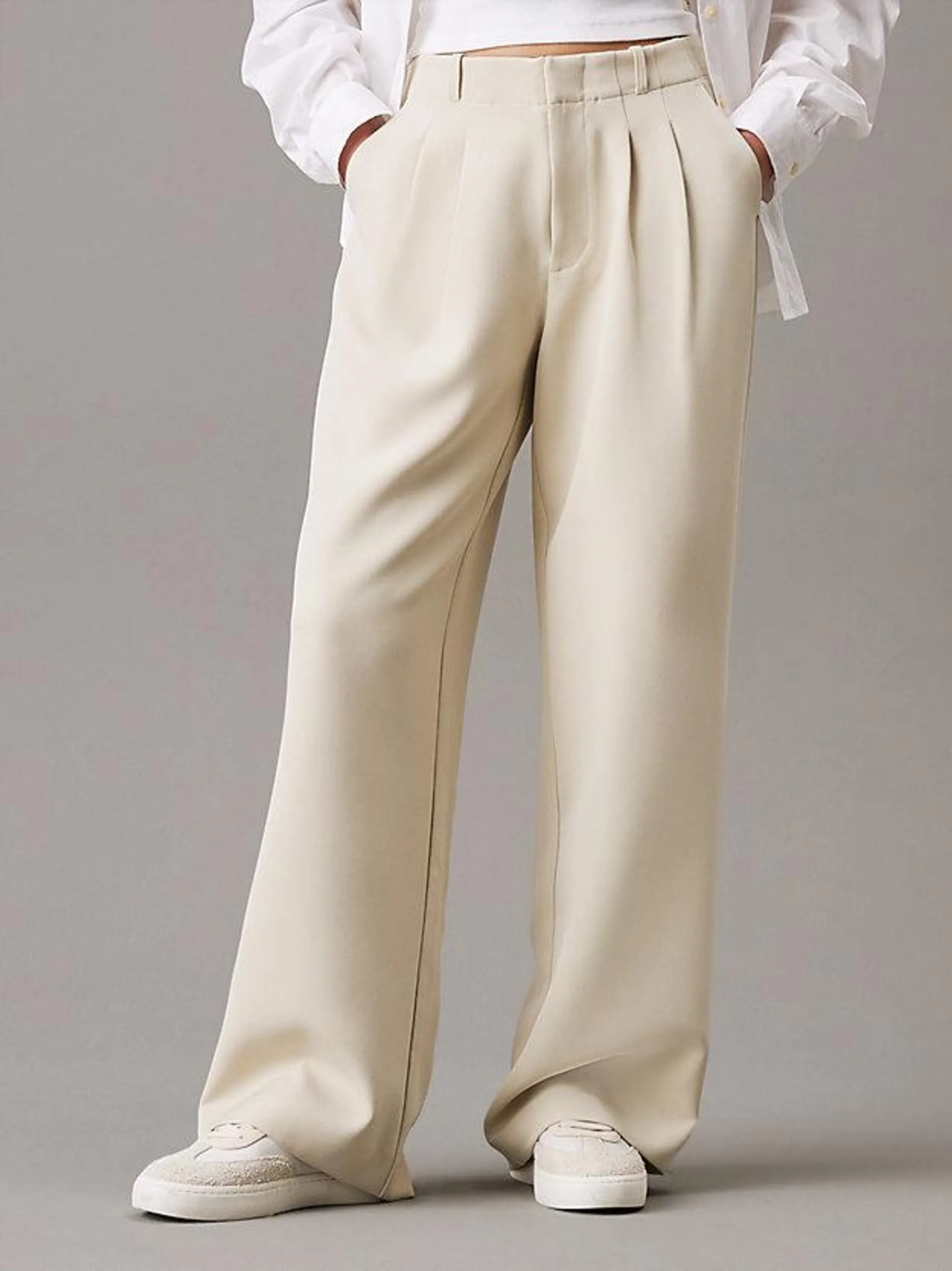 Straight Pleated Crepe Trousers