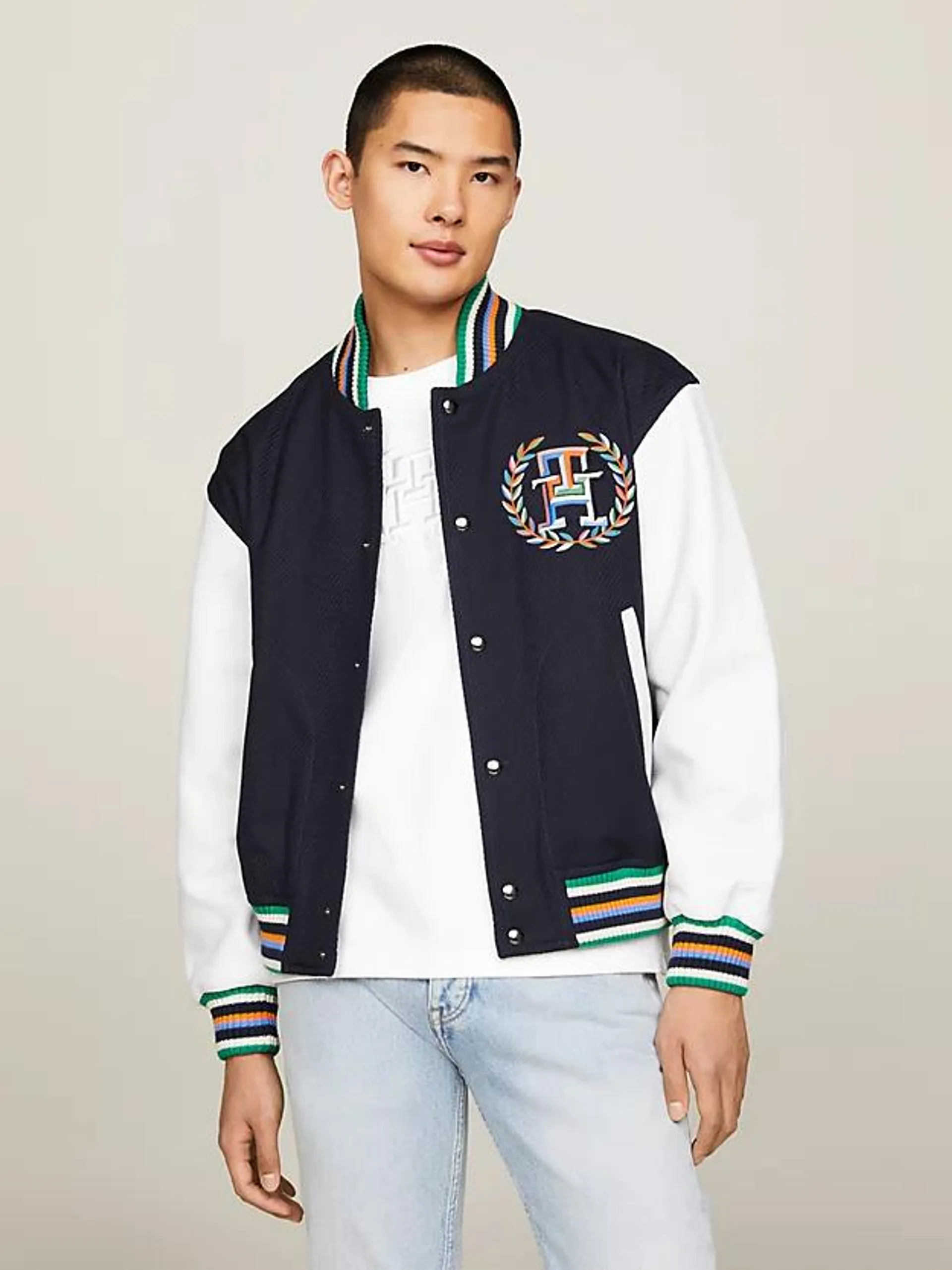 Archive Crest Logo Leather Mix Varsity Jacket