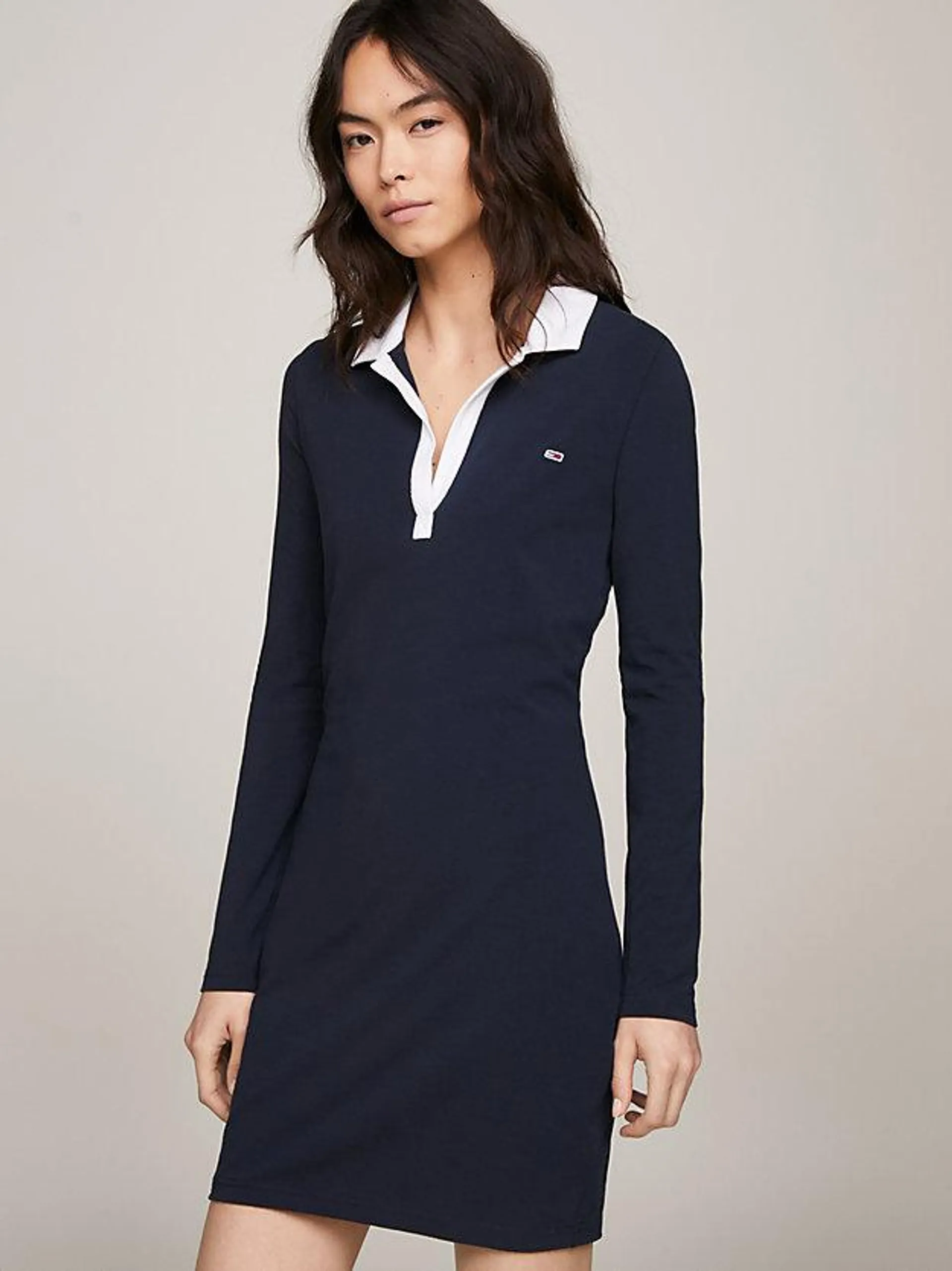 Contrast Collar Jersey Mini Polo Dress