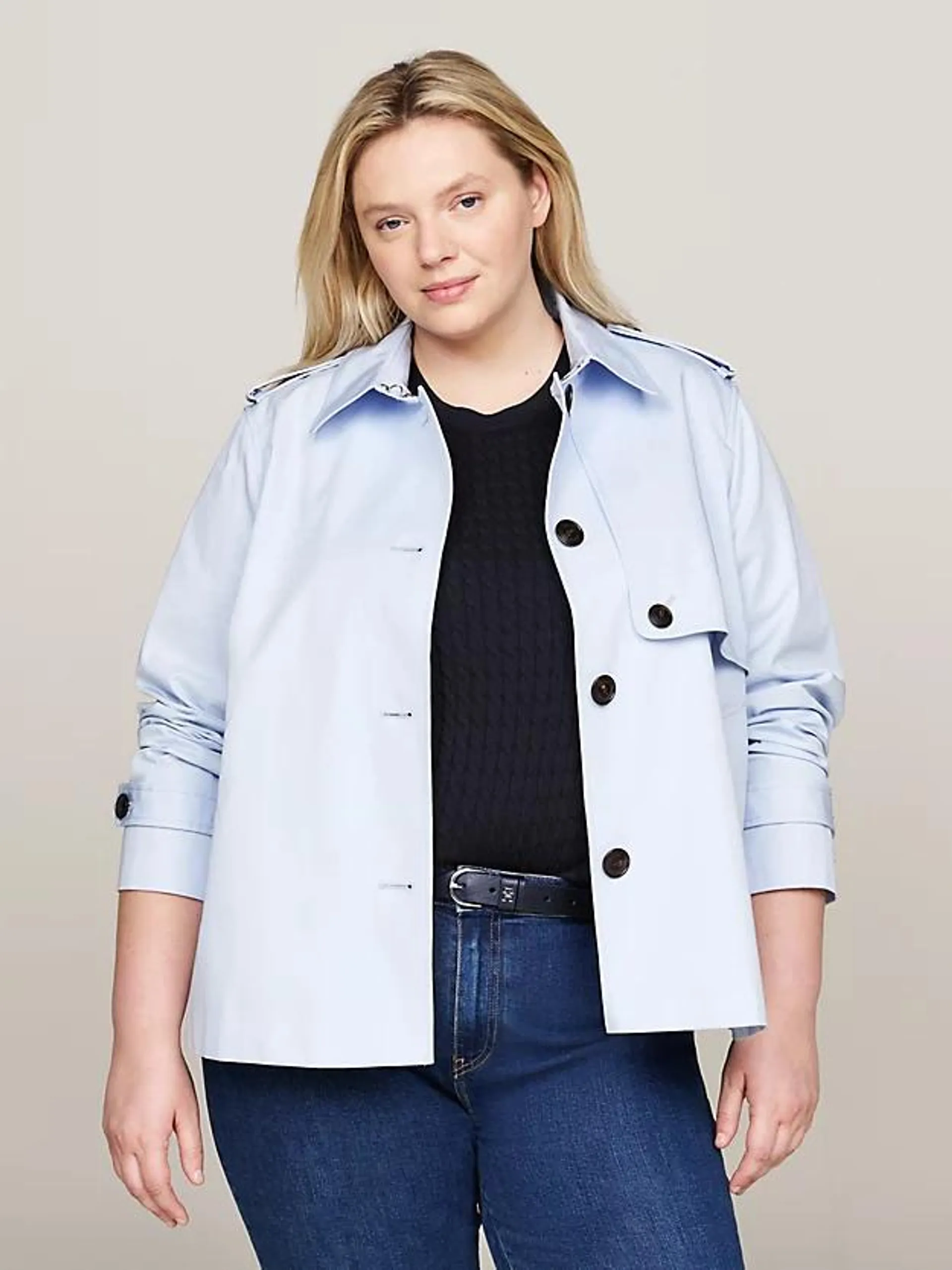 Curve Single Breasted Short Trench Coat