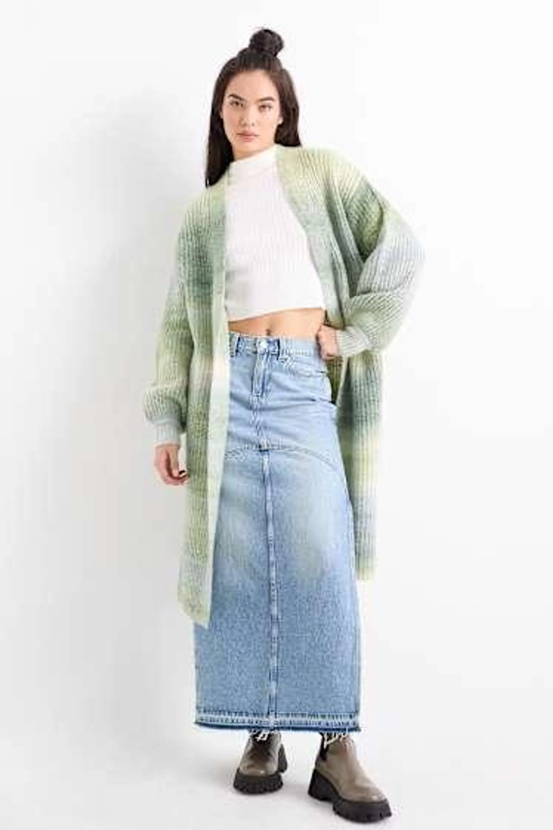 Long cardigan - ribbed - patterned