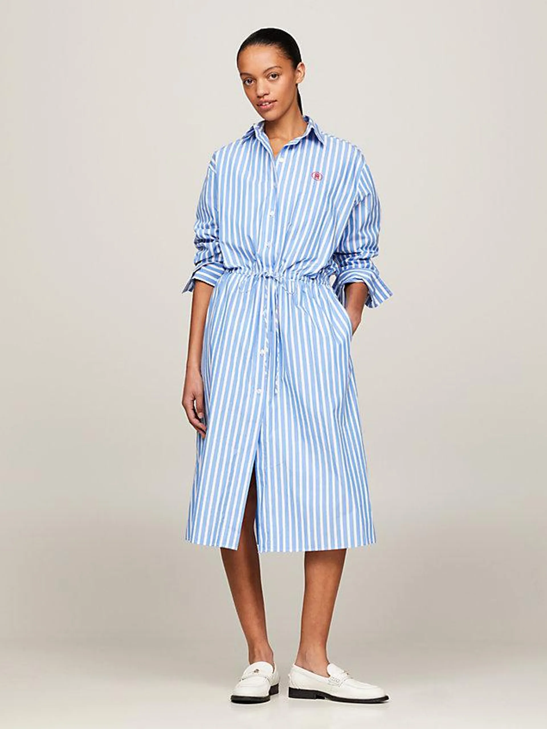 TH Monogram Stripe Relaxed Midi Shirt Dress