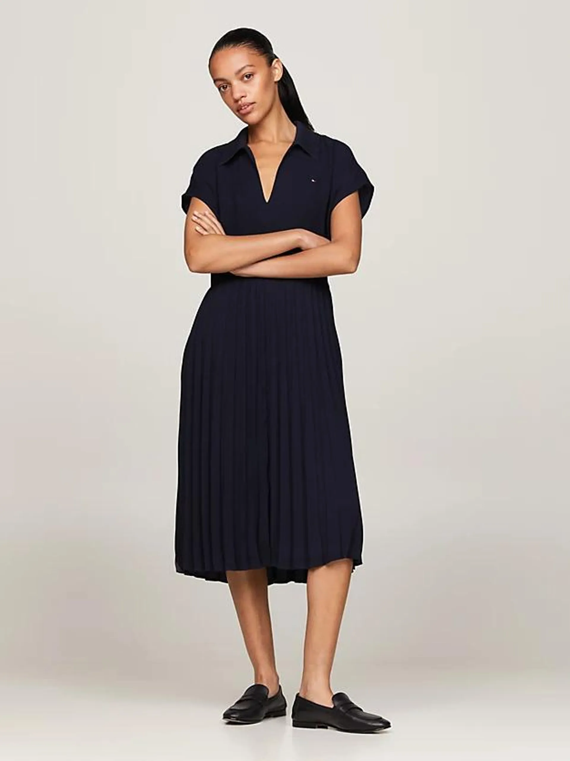 Pleated Midi Polo Dress